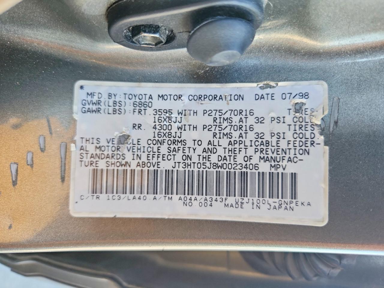 1998 Toyota Land Cruiser Base Серый vin: JT3HT05J8W0023406