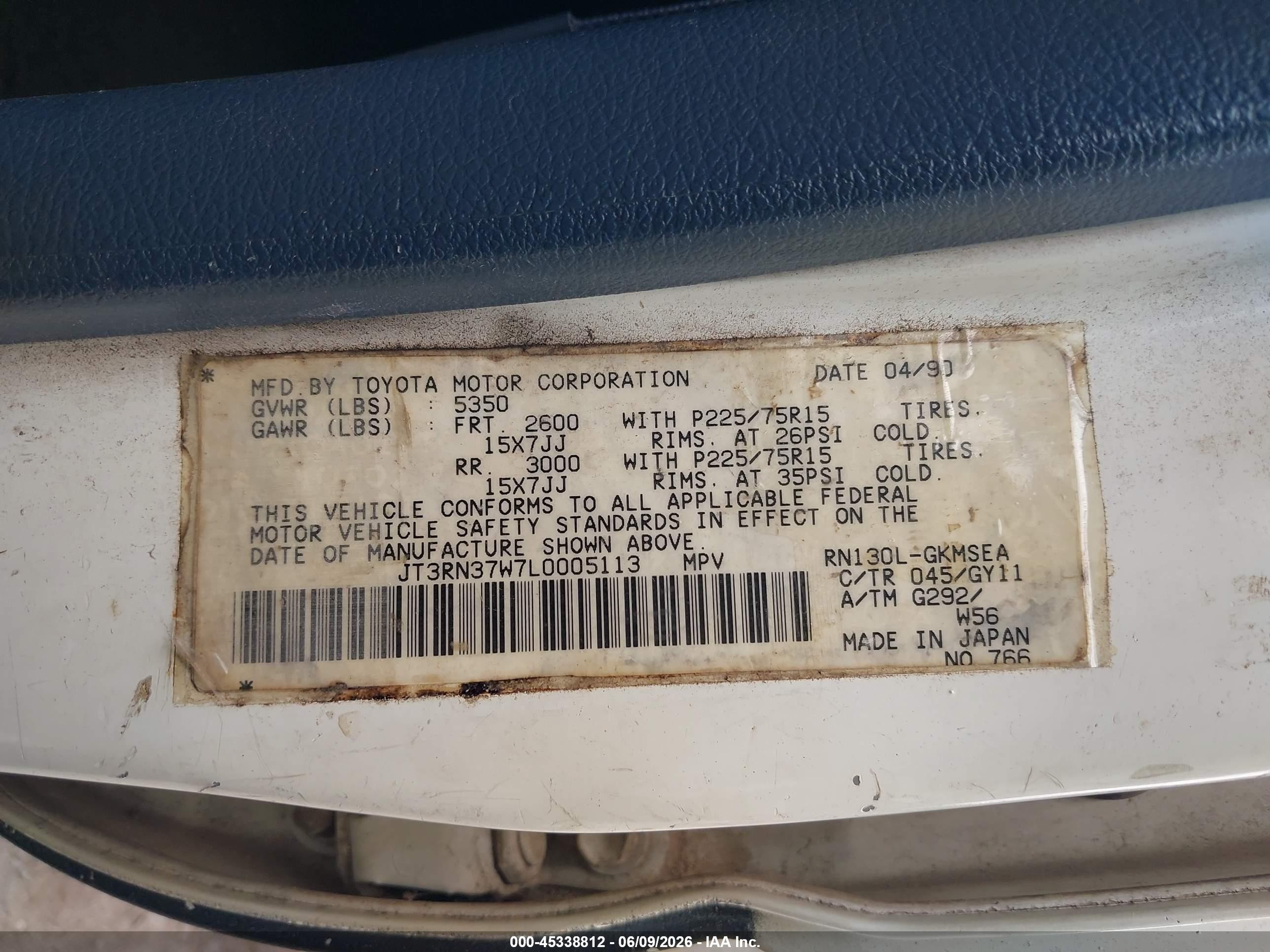 1990 Toyota 4runner Rn37 Белый vin: JT3RN37W7L0005113