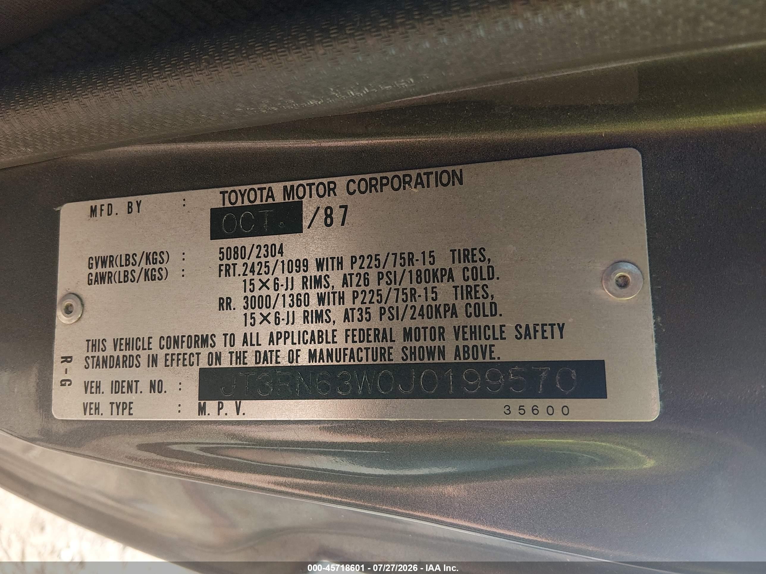 1988 Toyota 4runner Rn60 Gray vin: JT3RN63W0J0199570