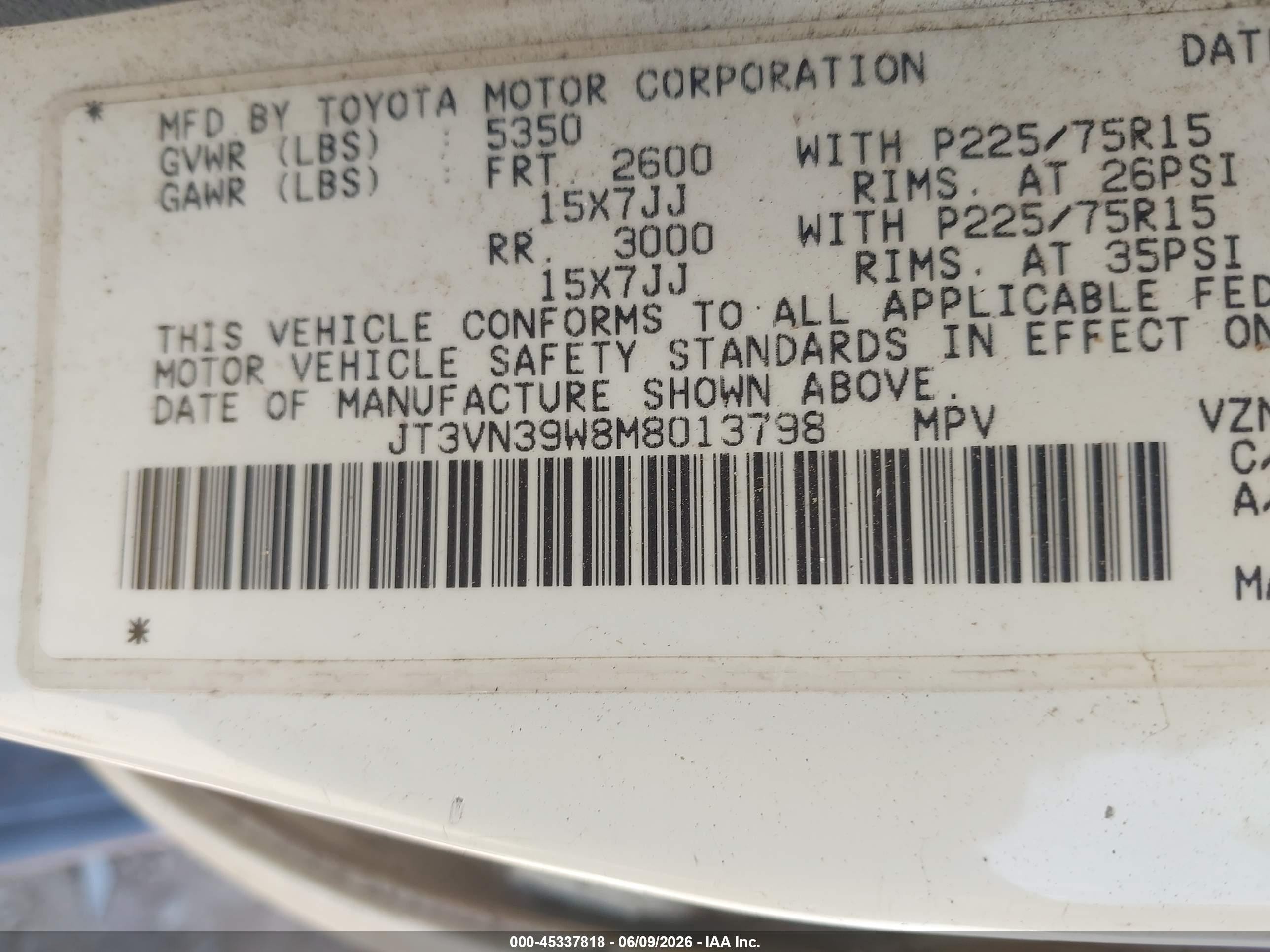 1991 Toyota 4runner Vn39 Sr5 White vin: JT3VN39W8M8013798