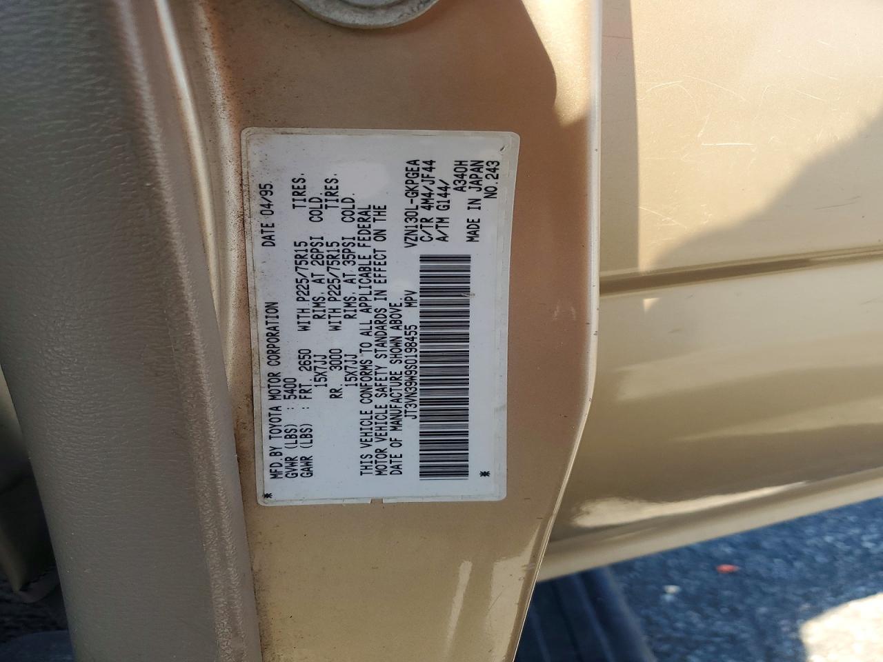 1995 Toyota 4runner Vn39 Sr5 Gold vin: JT3VN39W9S0198455
