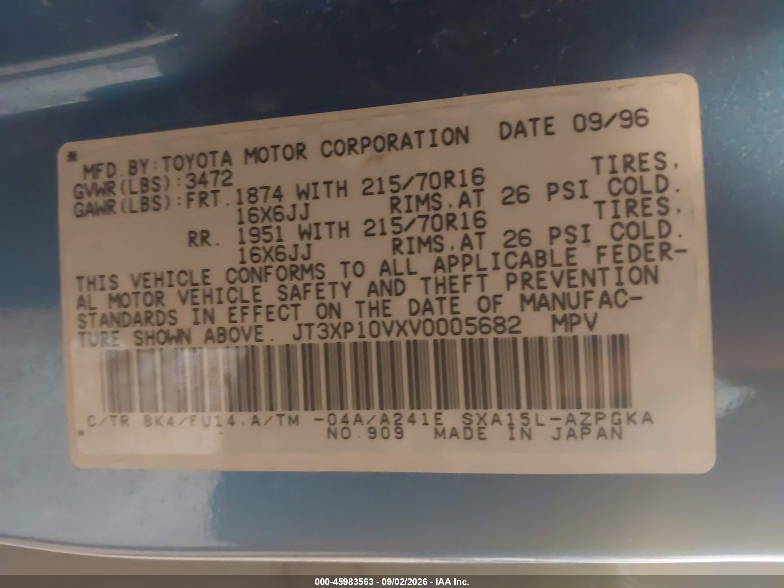 1997 Toyota Rav4   Blue vin: JT3XP10VXV0005682