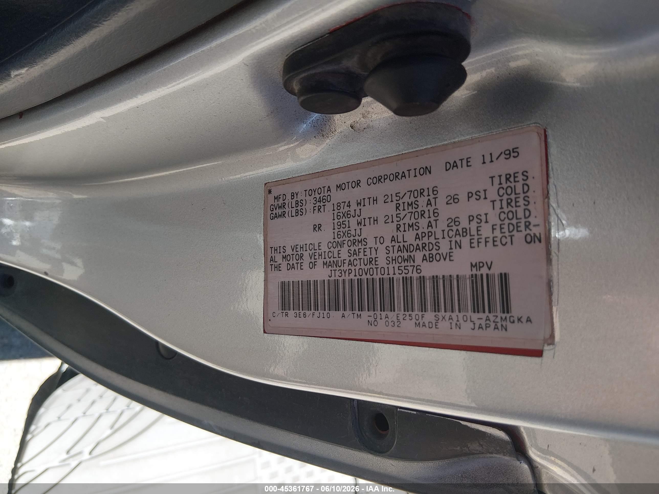 1996 Toyota Rav4   Silver vin: JT3YP10V0T0115576