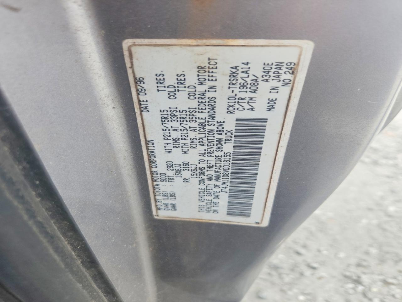 1997 Toyota T100 Base Silver vin: JT4JM11D8V0018155