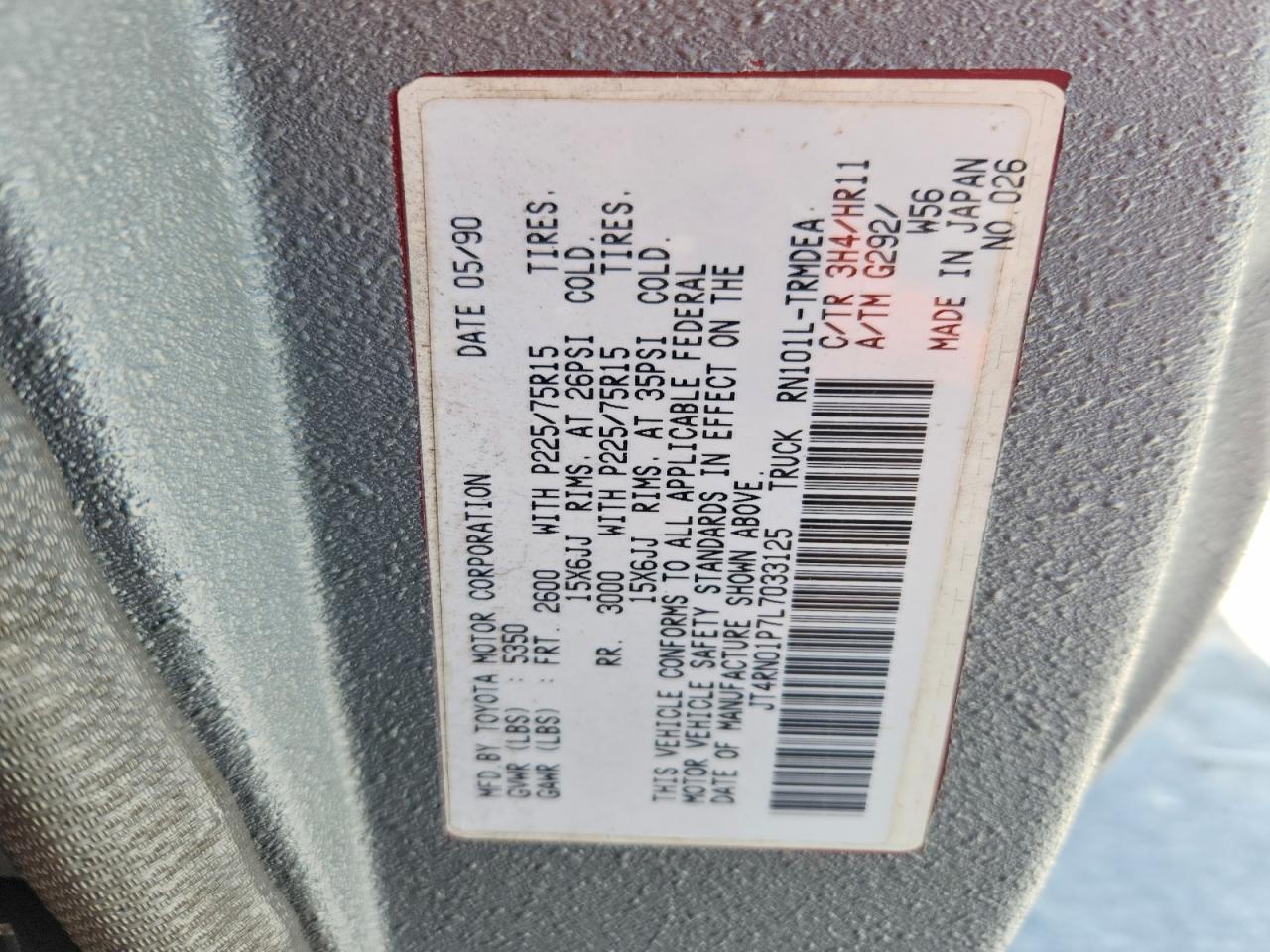1990 Toyota Pickup Deluxe Gray vin: JT4RN01P7L7033125