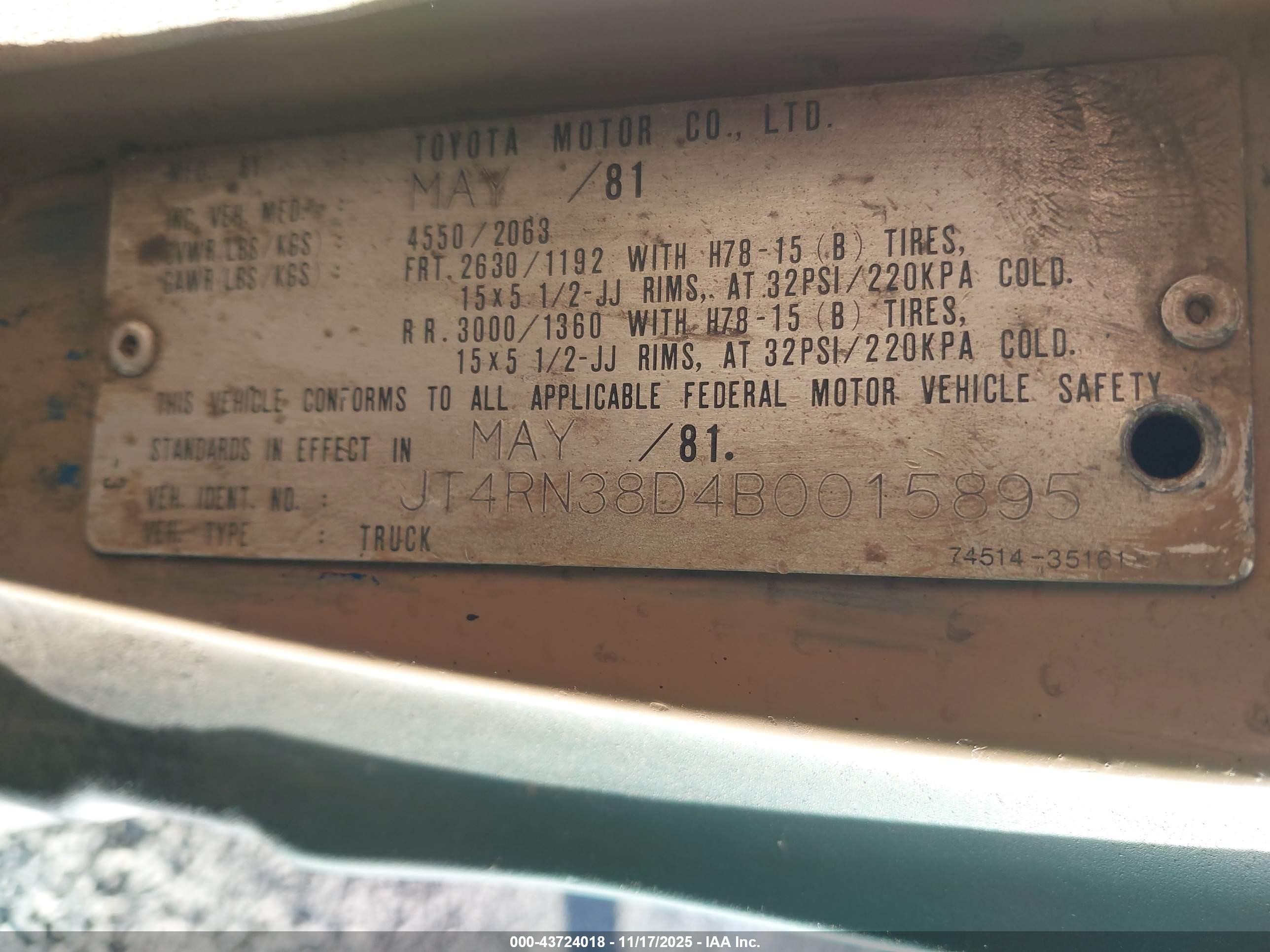 1981 Toyota Pickup Rn38 Green vin: JT4RN38D4B0015895