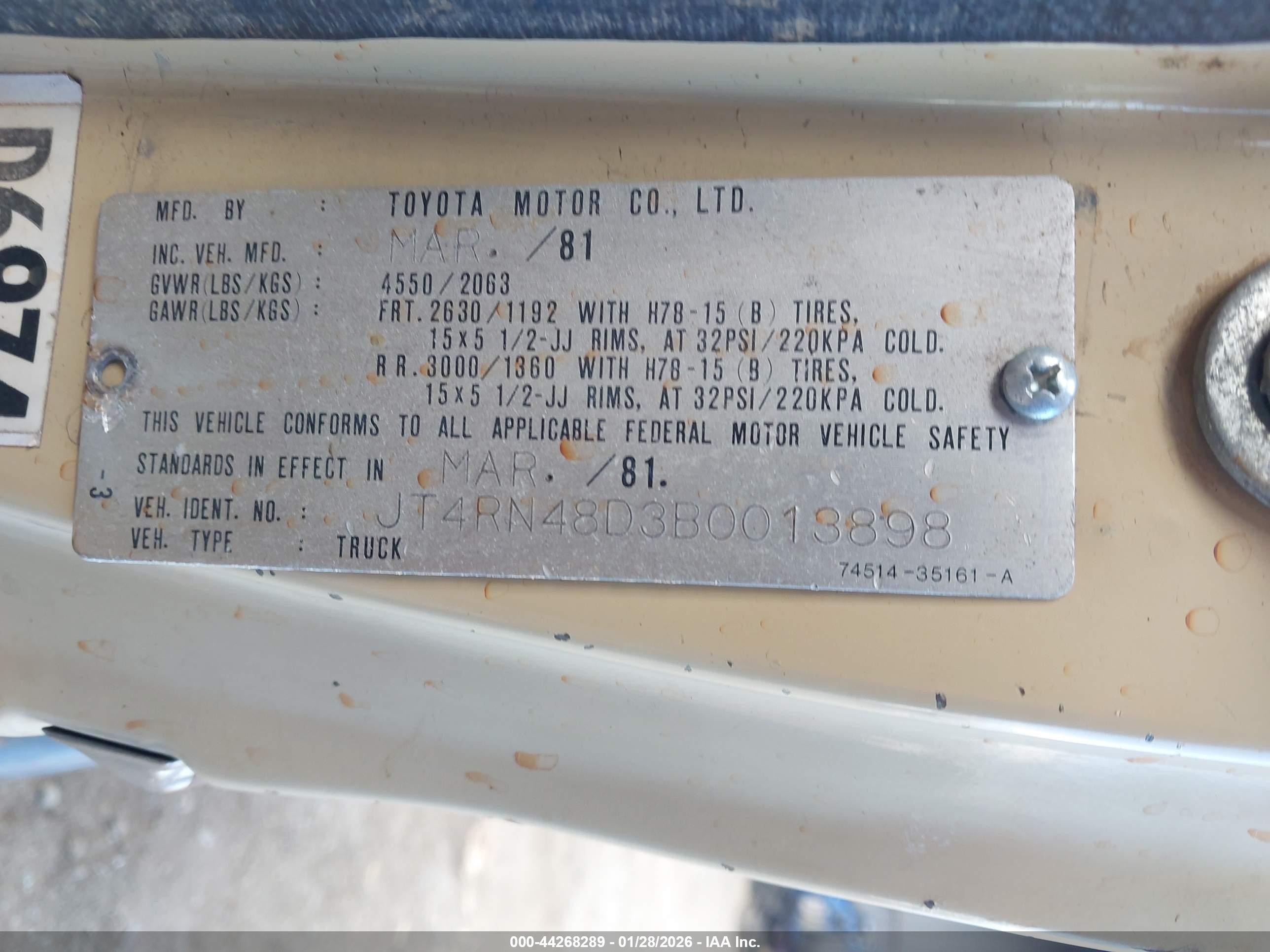 1981 Toyota Pickup Rn48 Beige vin: JT4RN48D3B0013898