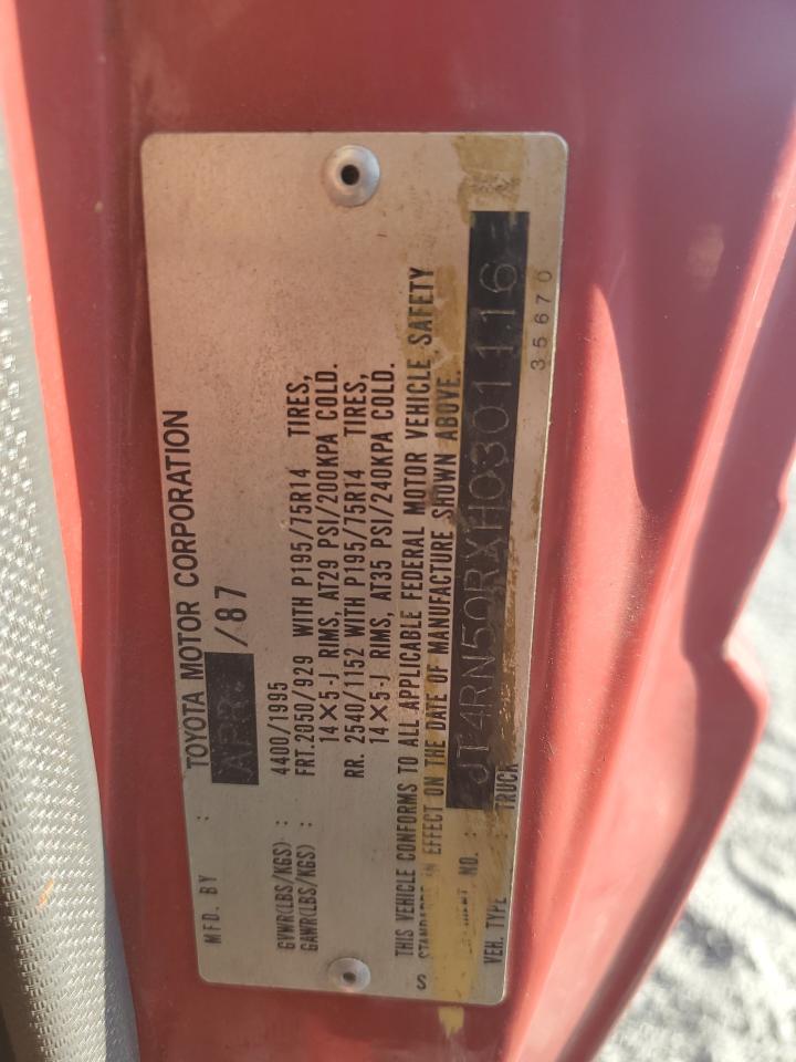 1987 Toyota Pickup 1/2 Ton Rn50 Red vin: JT4RN50RXH0301116