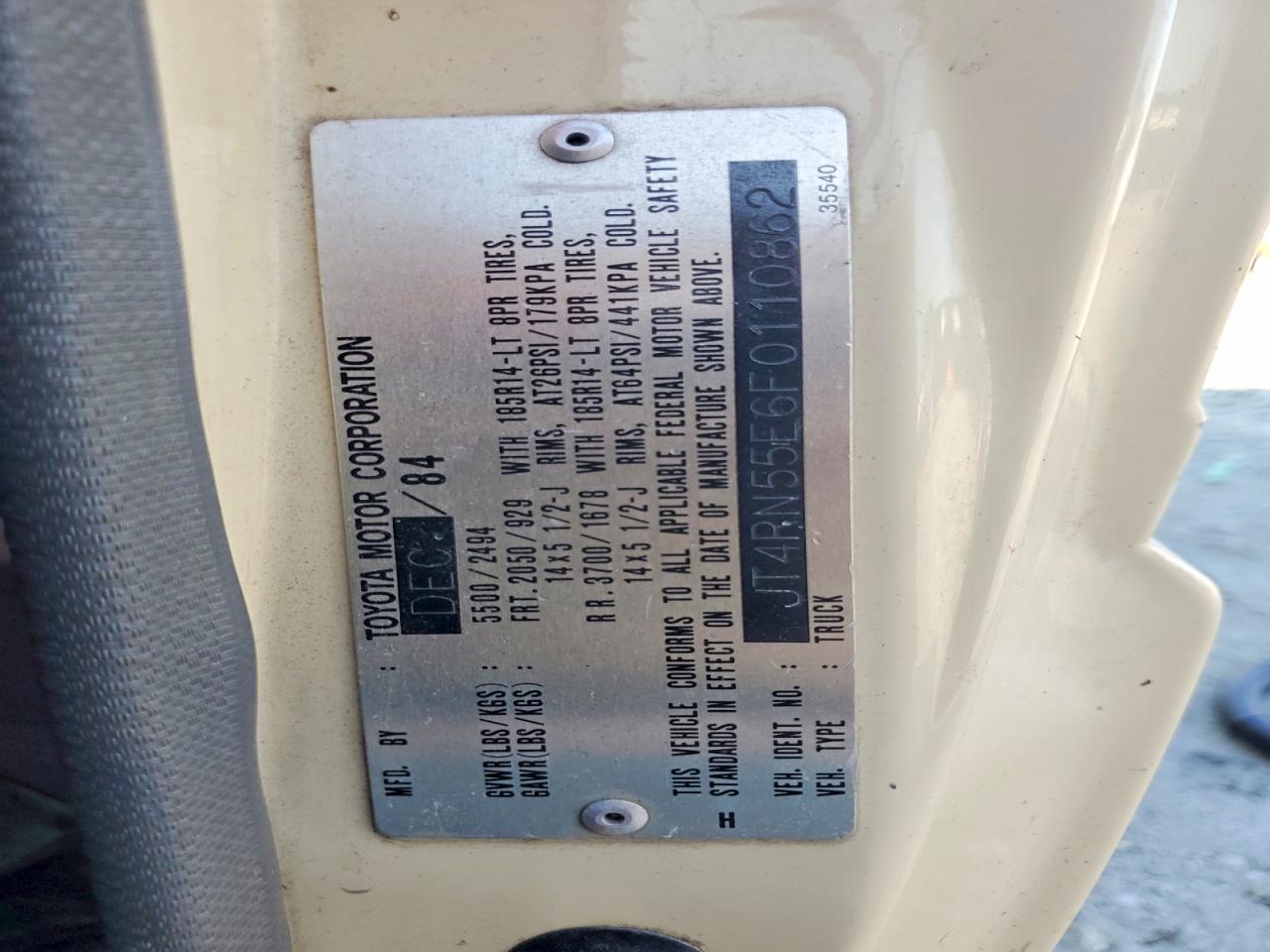 1985 Toyota 1 Ton Pick Yellow vin: JT4RN55E6F0110862