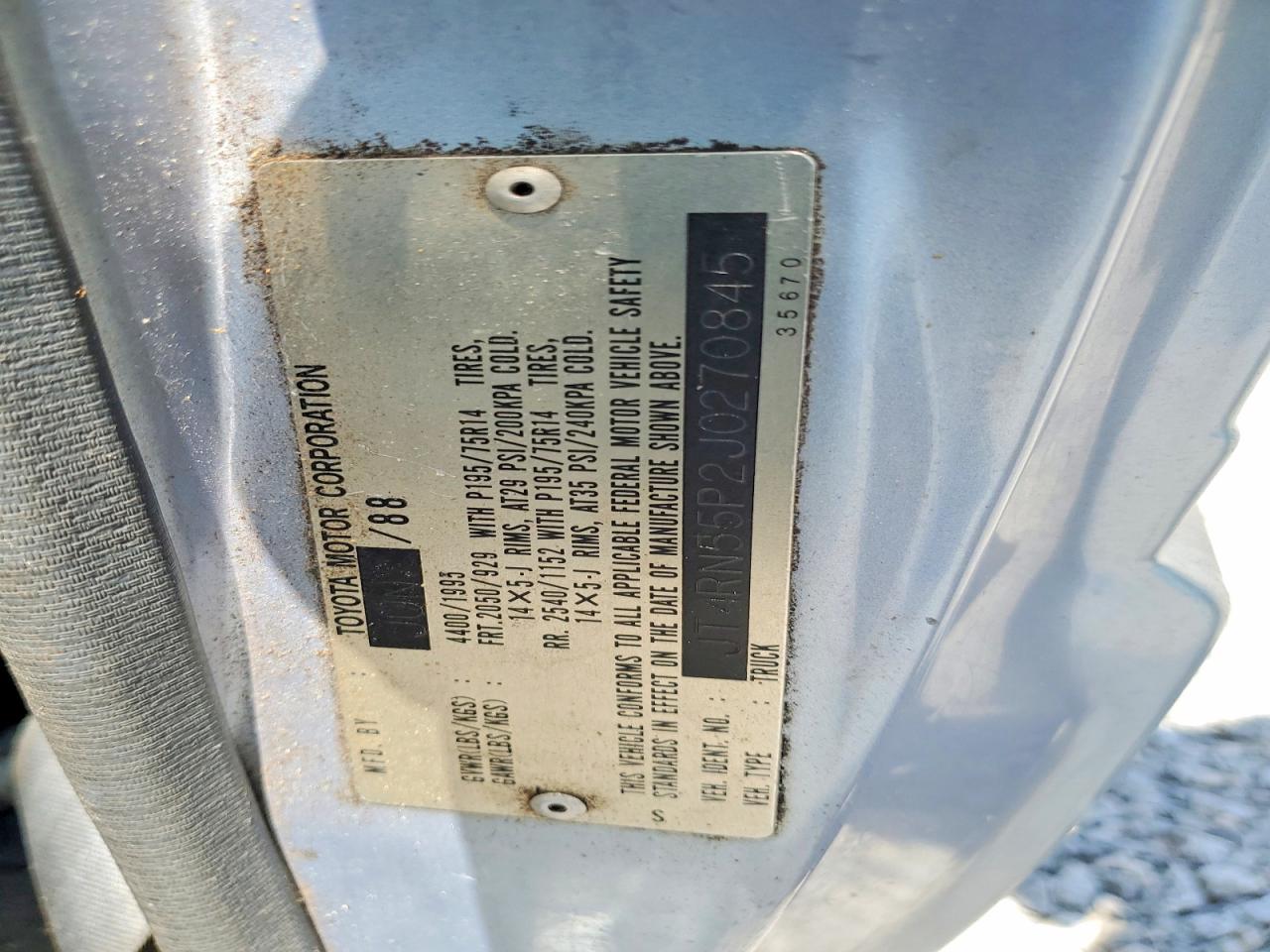 1988 Toyota Pickup 1/2 Ton Rn55 Dlx Blue vin: JT4RN55P2J0270845