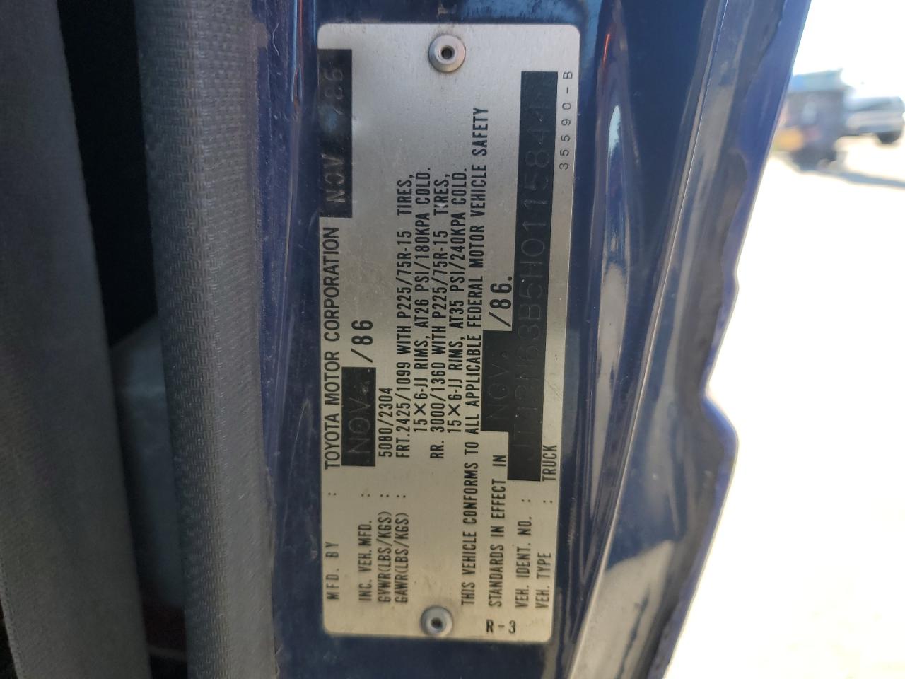 1987 Toyota Pickup Rn63 Std Blue vin: JT4RN63B5H0115844
