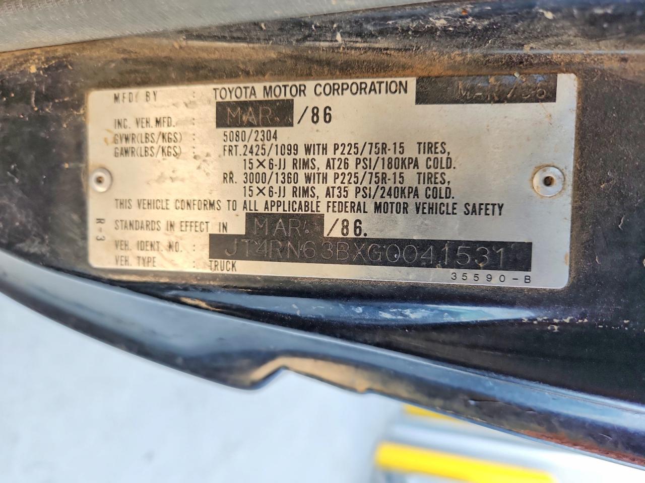 1986 Toyota Pickup Turbo Black vin: JT4RN63BXG0041531