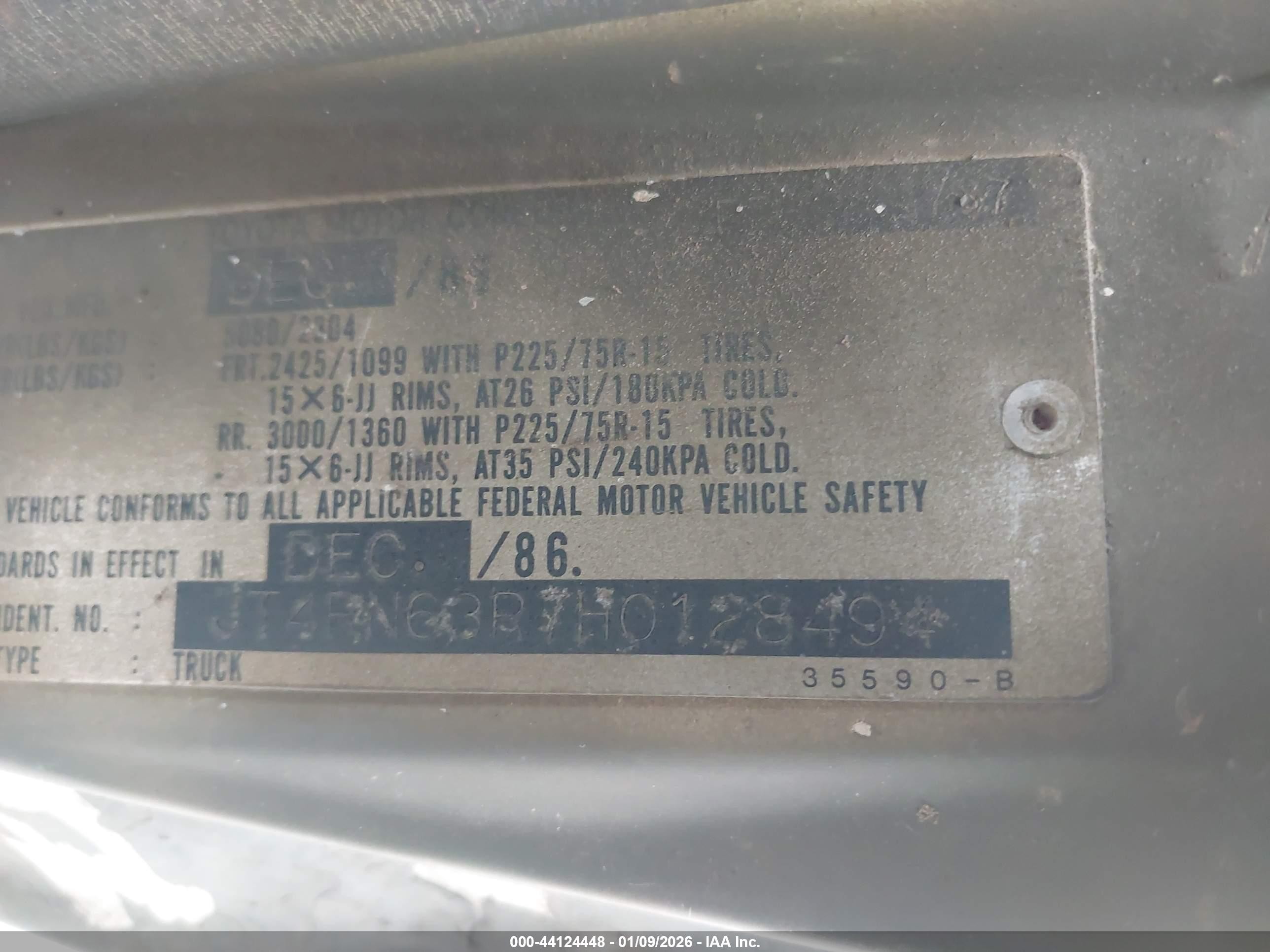 1987 Toyota Pickup Rn63 Std Brown vin: JT4RN63R7H0128494