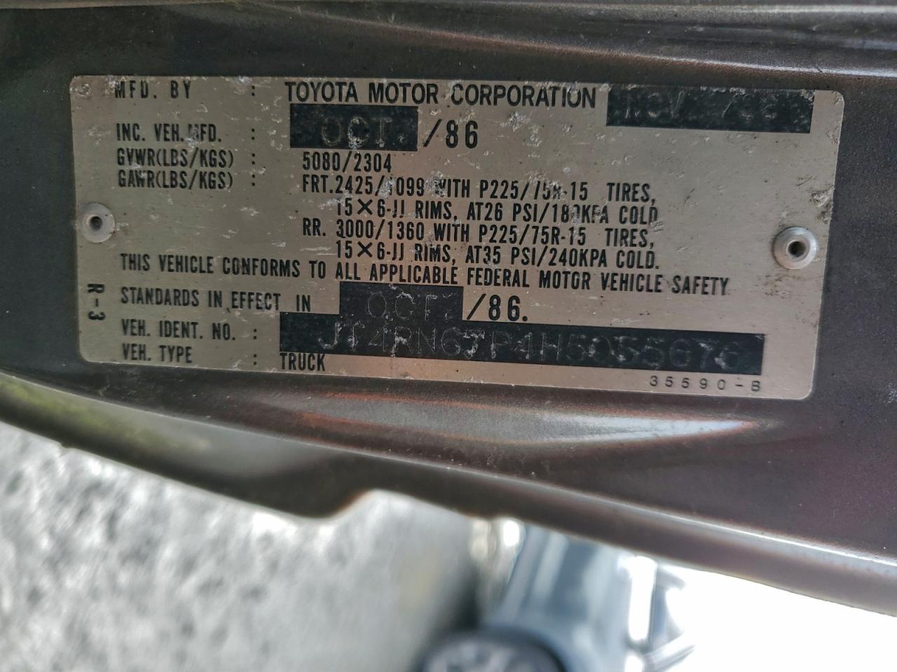 1987 Toyota Pickup Xtracab Rn67 Dlx Gray vin: JT4RN67P4H5055676