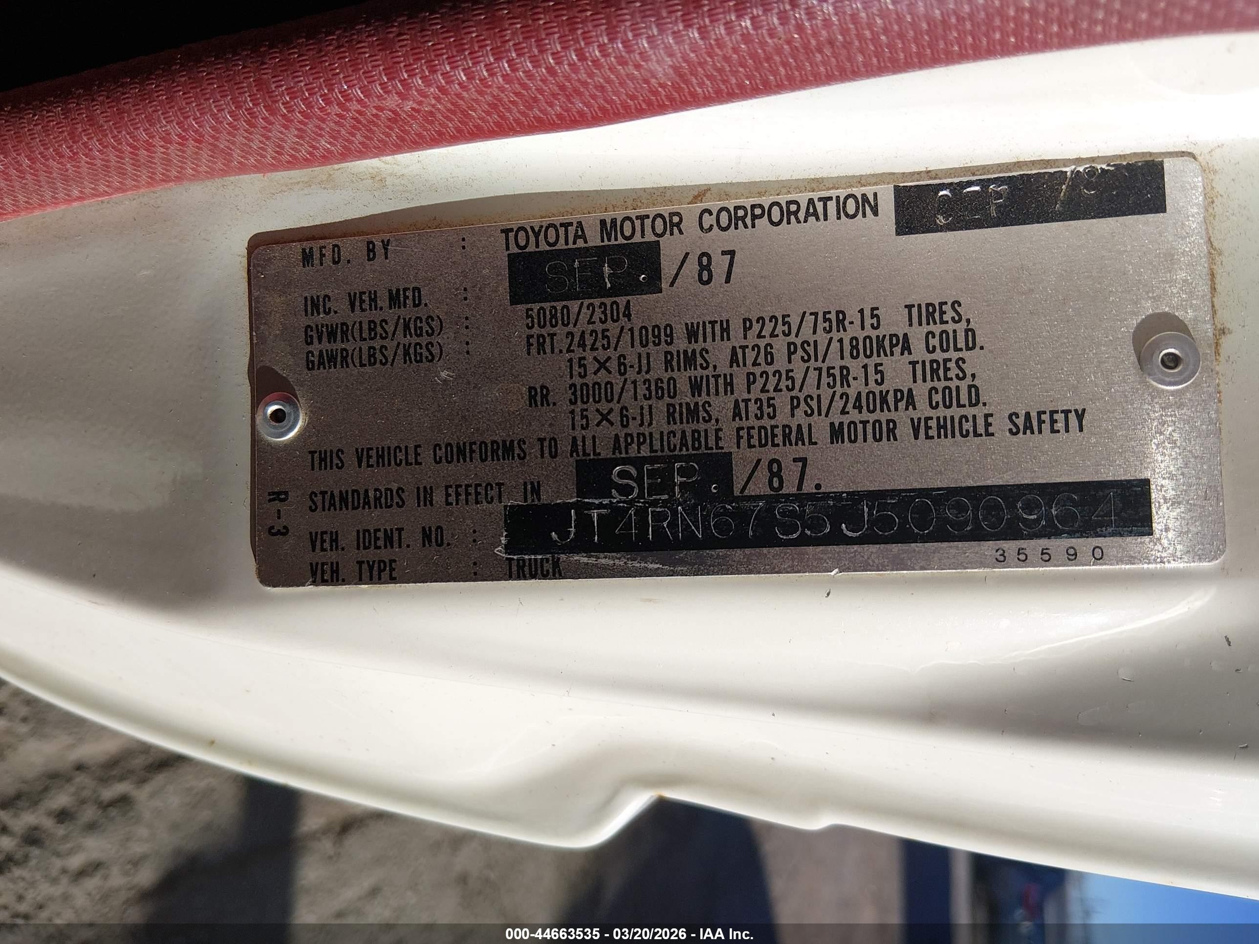 1988 Toyota Pickup Xtracab Rn67 Sr5 White vin: JT4RN67S5J5090964