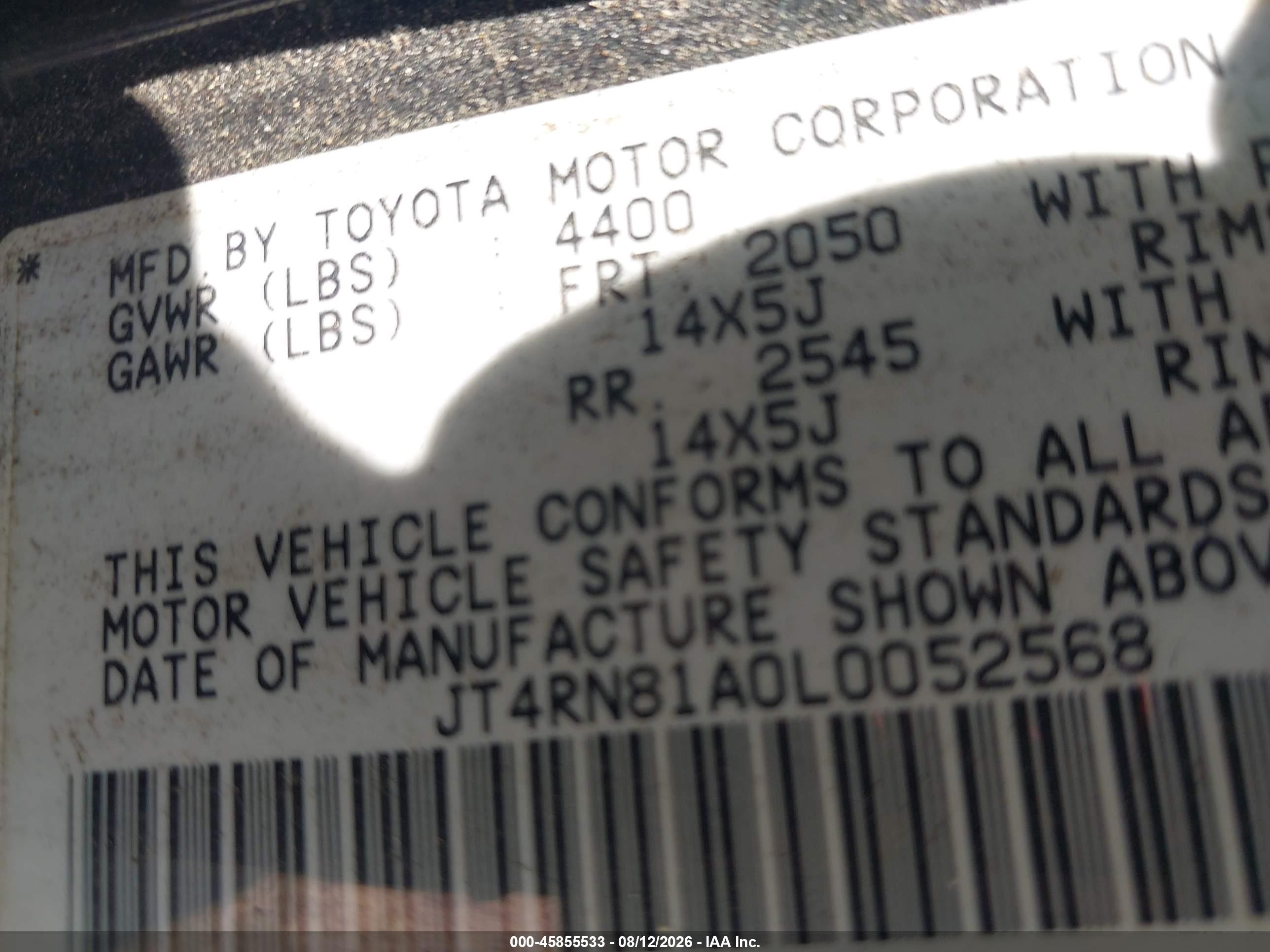 1990 Toyota Pickup 1/2 Ton Short Wheelbase Black vin: JT4RN81A0L0052568
