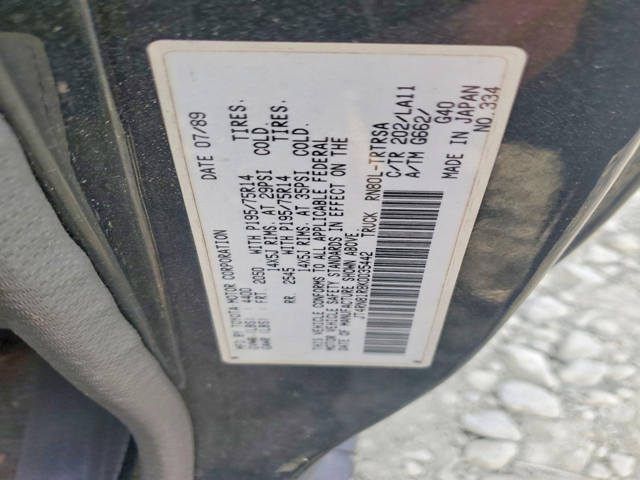 1989 Toyota Pickup Base Black vin: JT4RN81R8K0035442