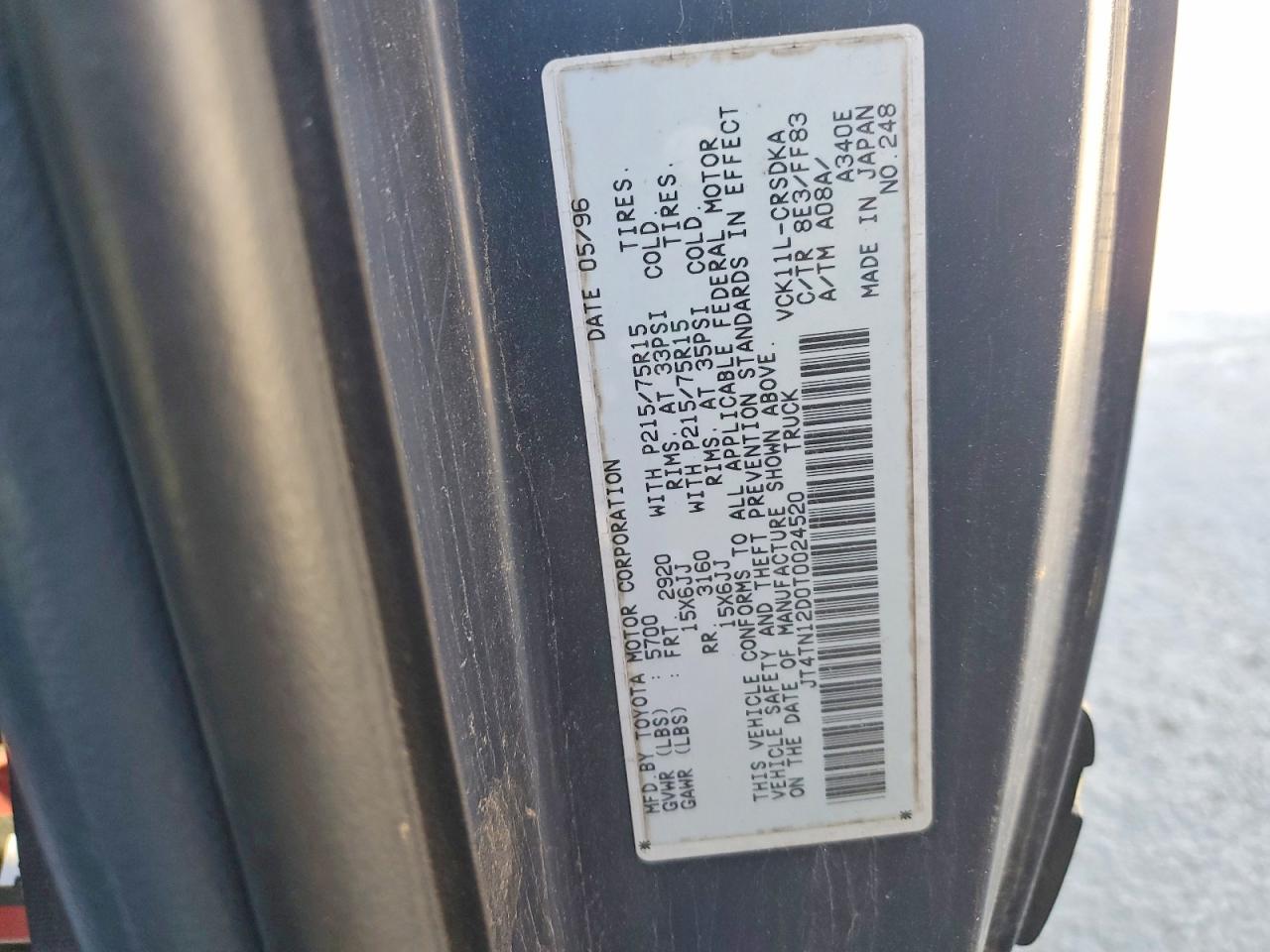 1996 Toyota T100 Dx Blue vin: JT4TN12D0T0024520