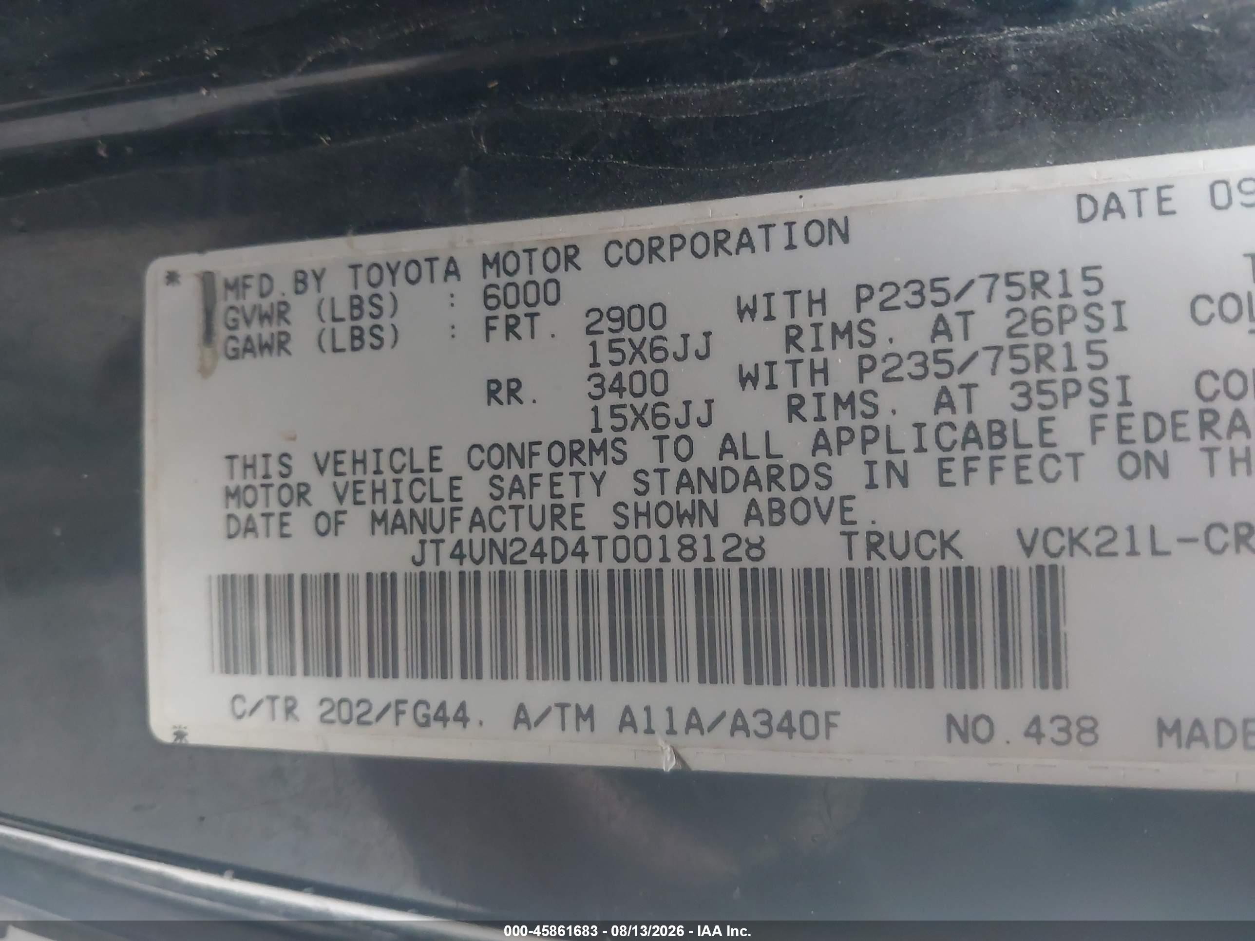 1996 Toyota T100 Xtracab Sr5 Черный vin: JT4UN24D4T0018128