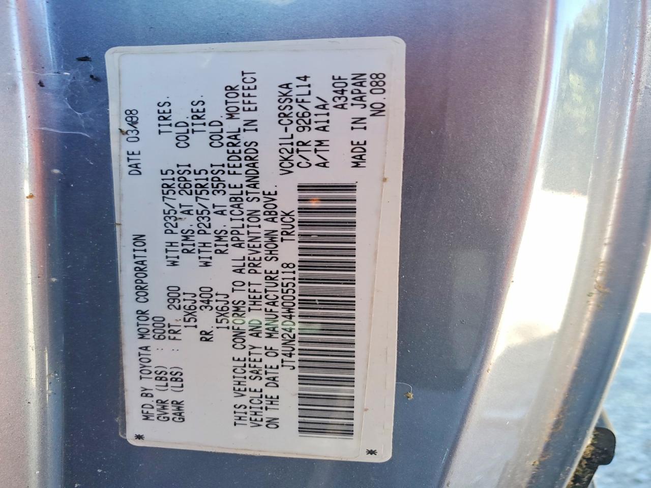 1998 Toyota T100 Xtracab Sr5 Silver vin: JT4UN24D4W0055118