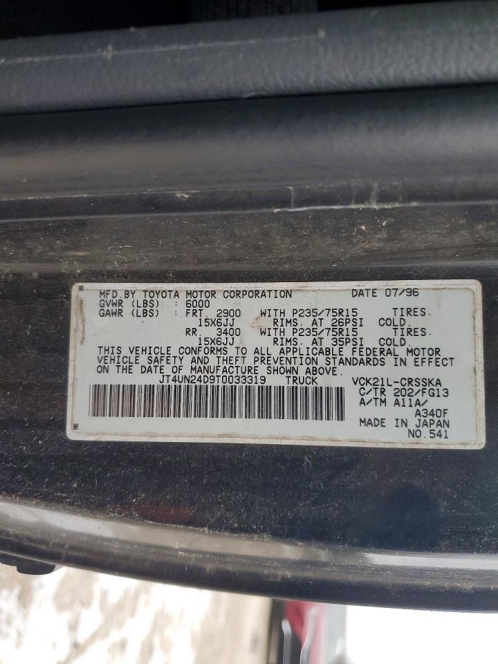 1996 Toyota T100 Xtracab Sr5 Black vin: JT4UN24D9T0033319