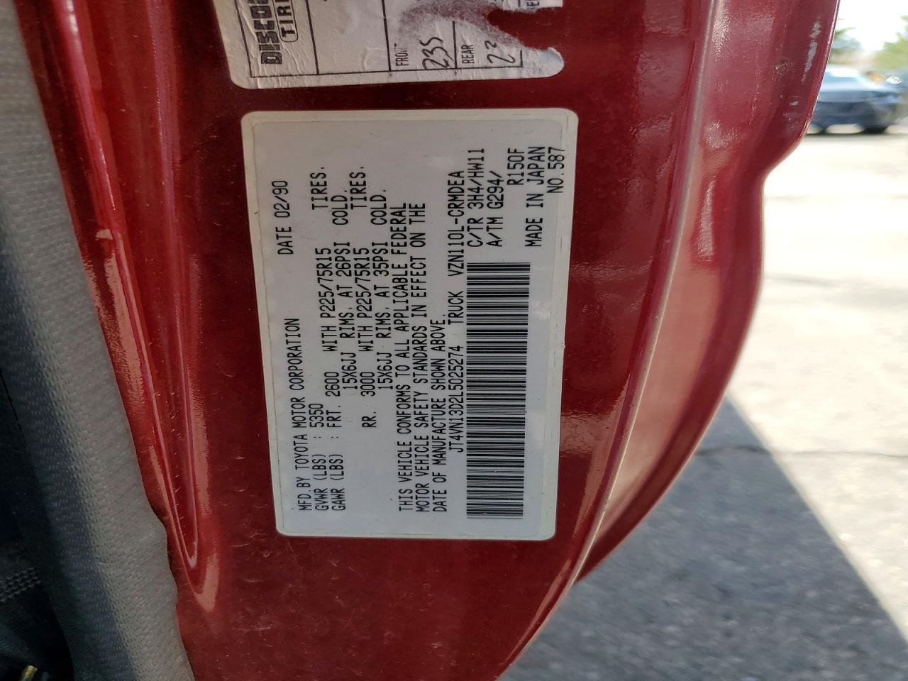 1990 Toyota Pickup Deluxe Red vin: JT4VN13D2L5025274