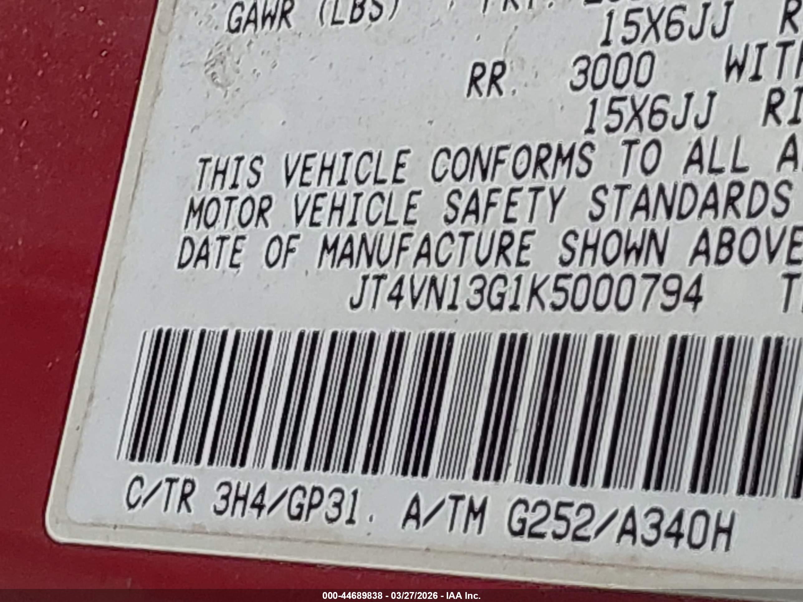 1989 Toyota Pickup 1/2 Ton Ex Long Whlbs Sr5 Red vin: JT4VN13G1K5000794