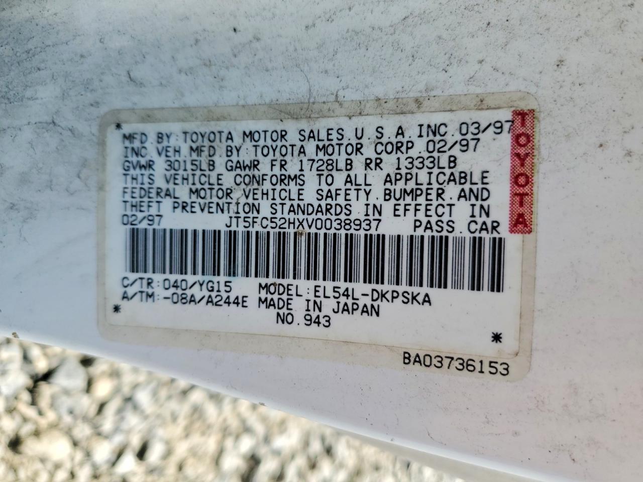 1997 Toyota Paseo Base White vin: JT5FC52HXV0038937