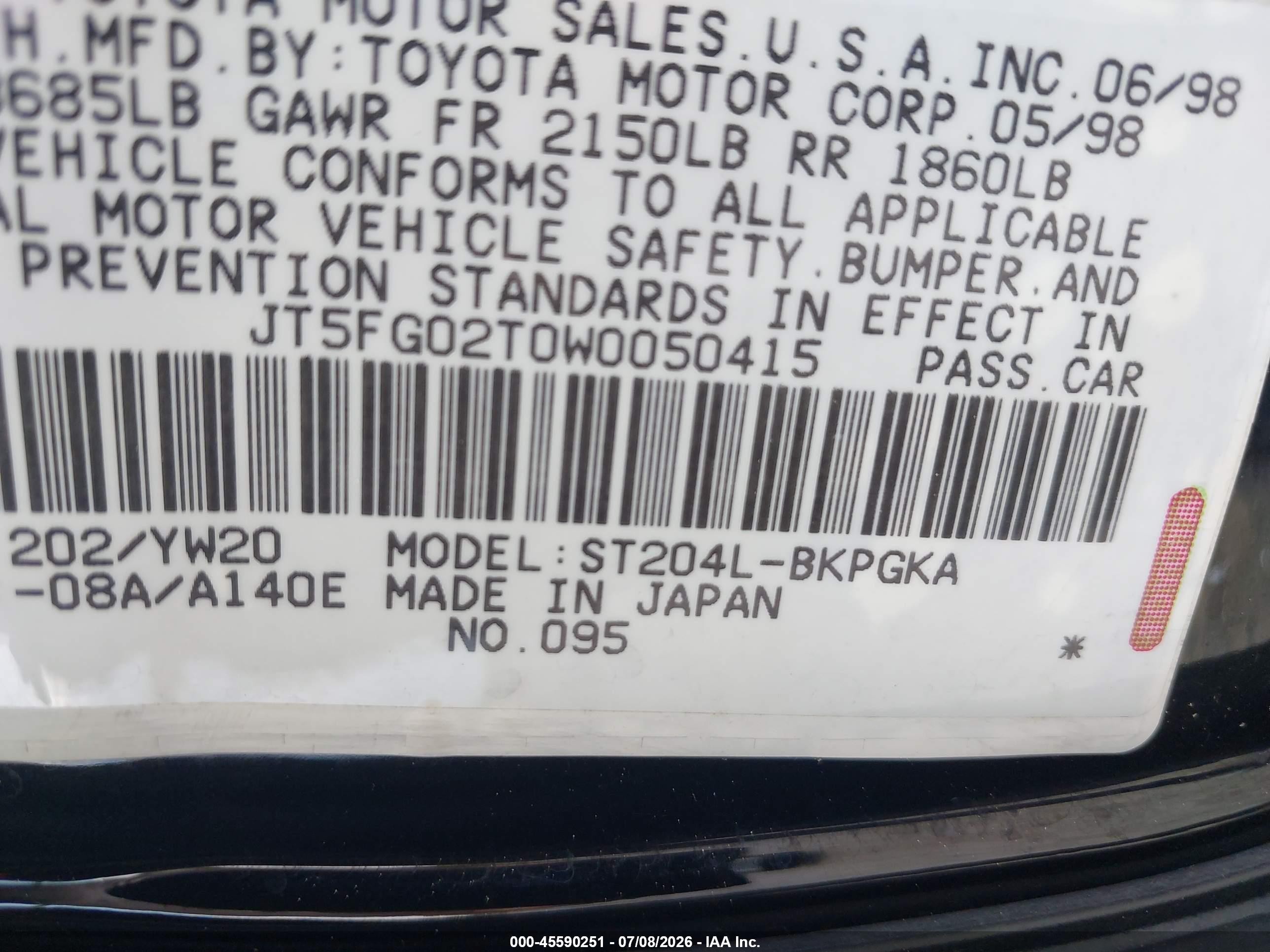 1998 Toyota Celica Gt Черный vin: JT5FG02T0W0050415