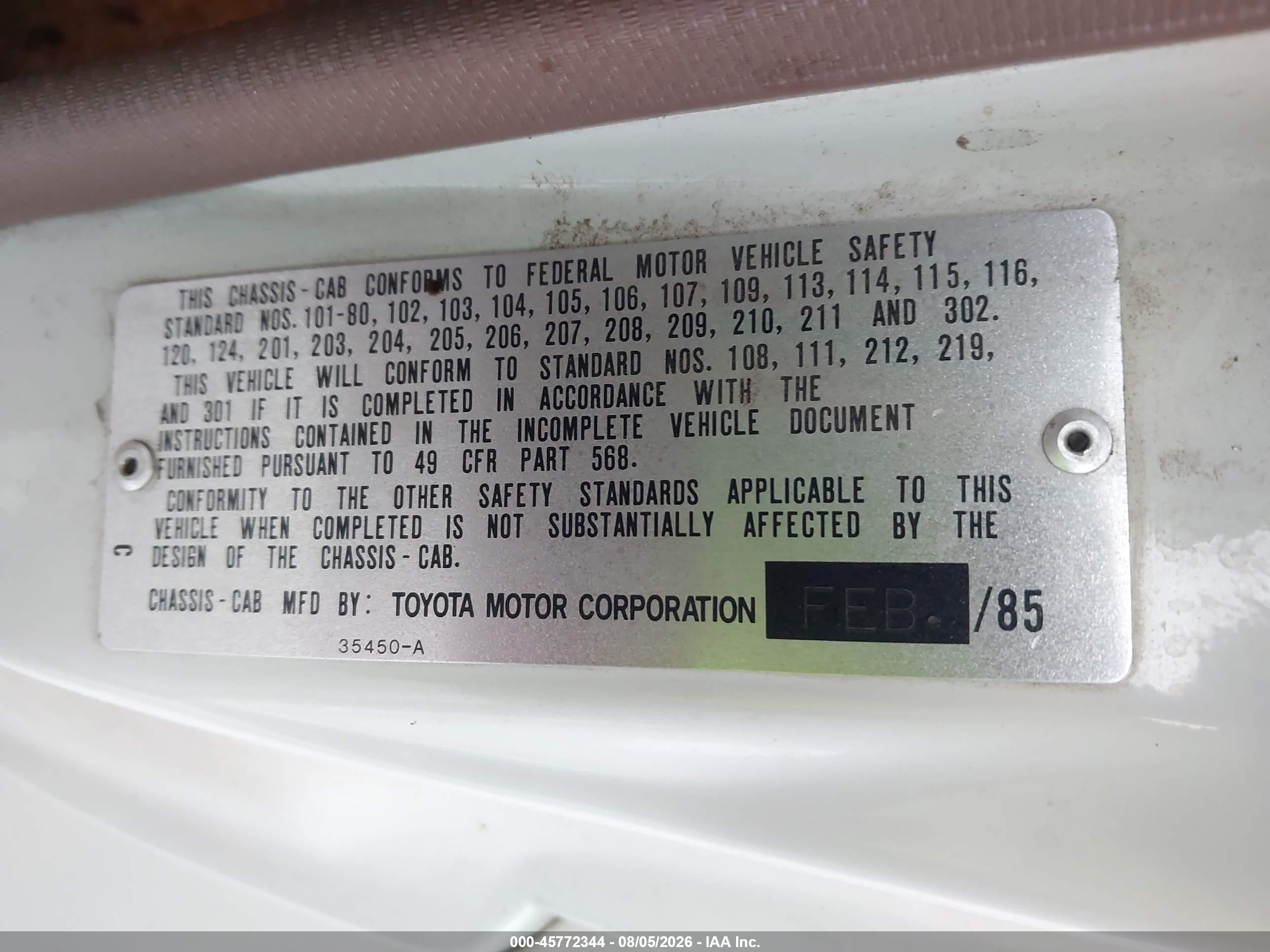 1985 Toyota Pickup Commercial/camper Rn55 Кремовый vin: JT5RN55D1F5039298