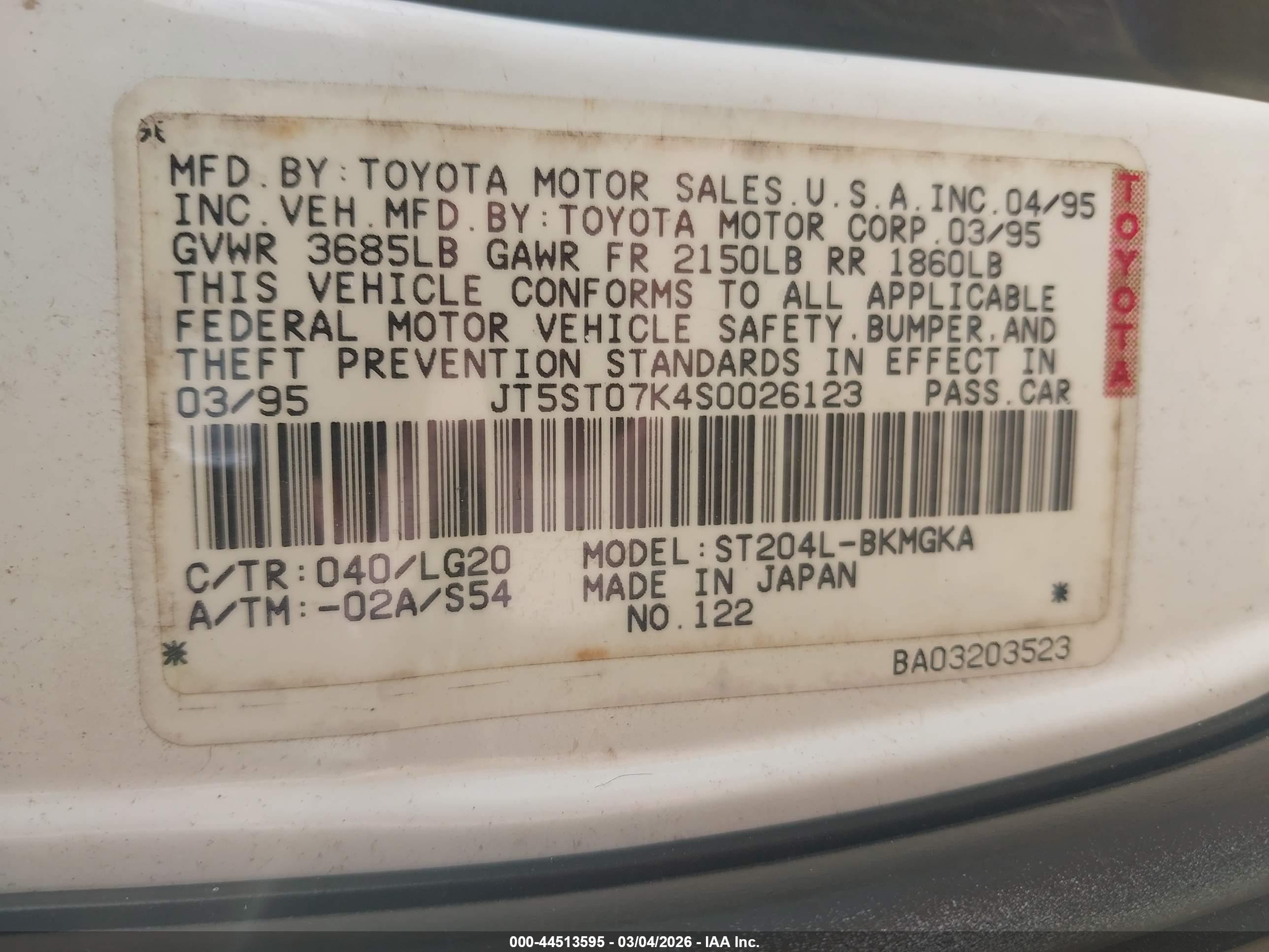 1995 Toyota Celica Gt White vin: JT5ST07K4S0026123