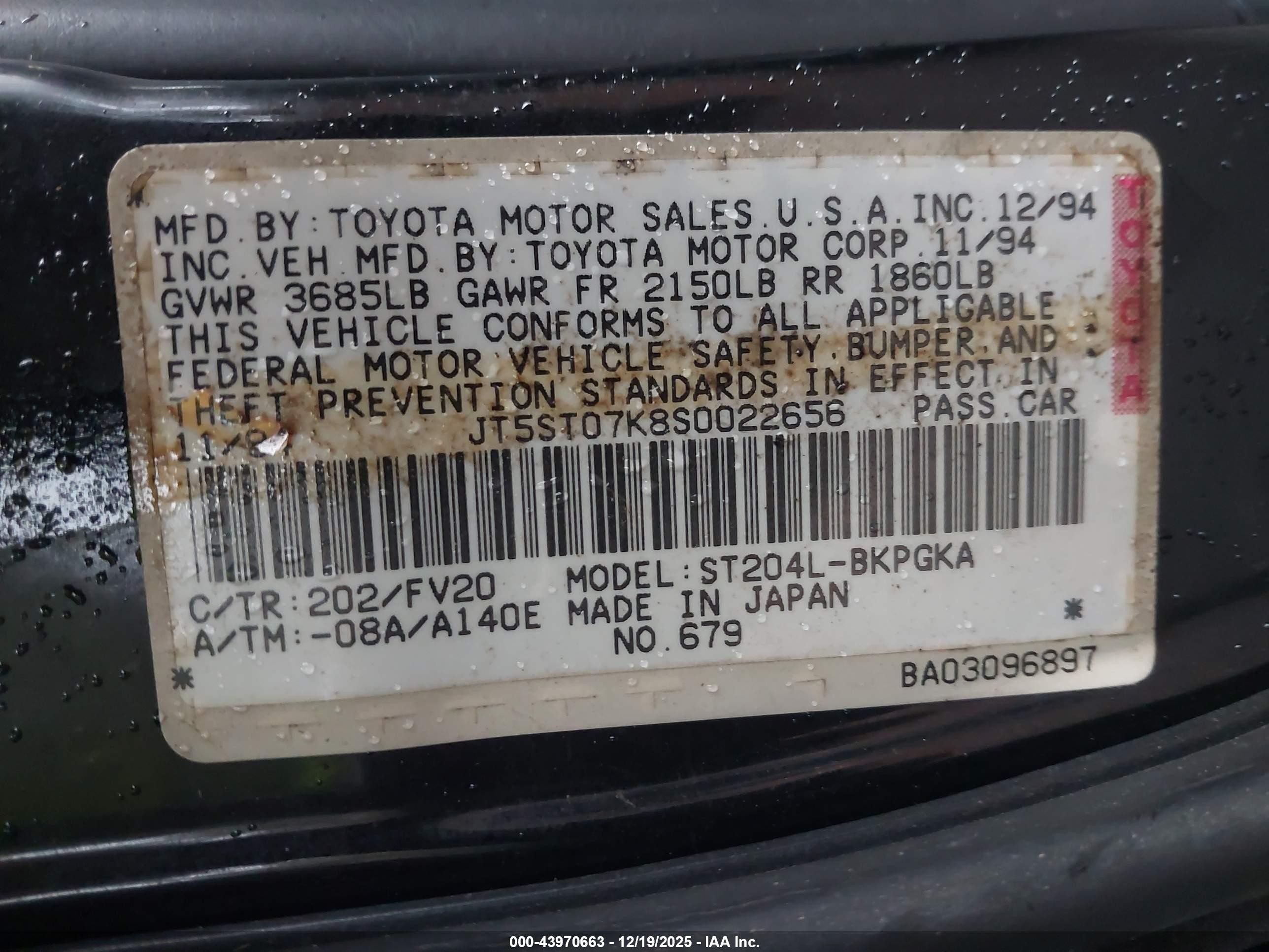 1995 Toyota Celica Gt Black vin: JT5ST07K8S0022656