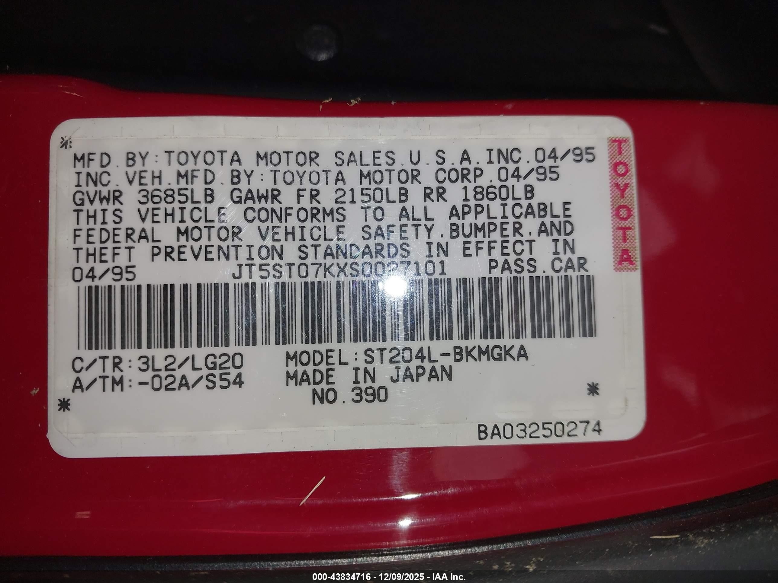1995 Toyota Celica Gt Red vin: JT5ST07KXS0027101