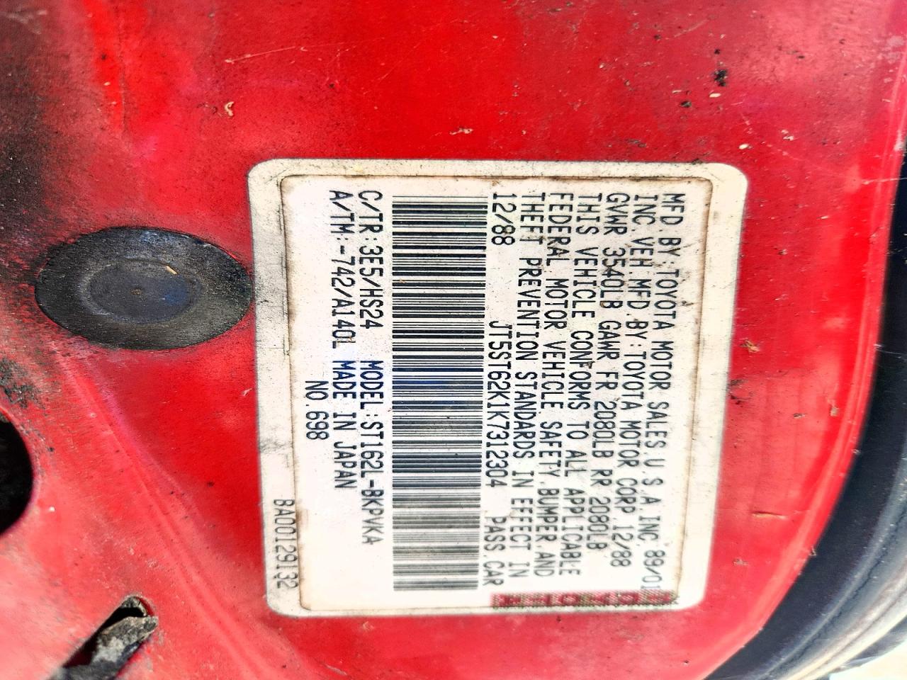 1989 Toyota Celica Gt Red vin: JT5ST62K1K7312304