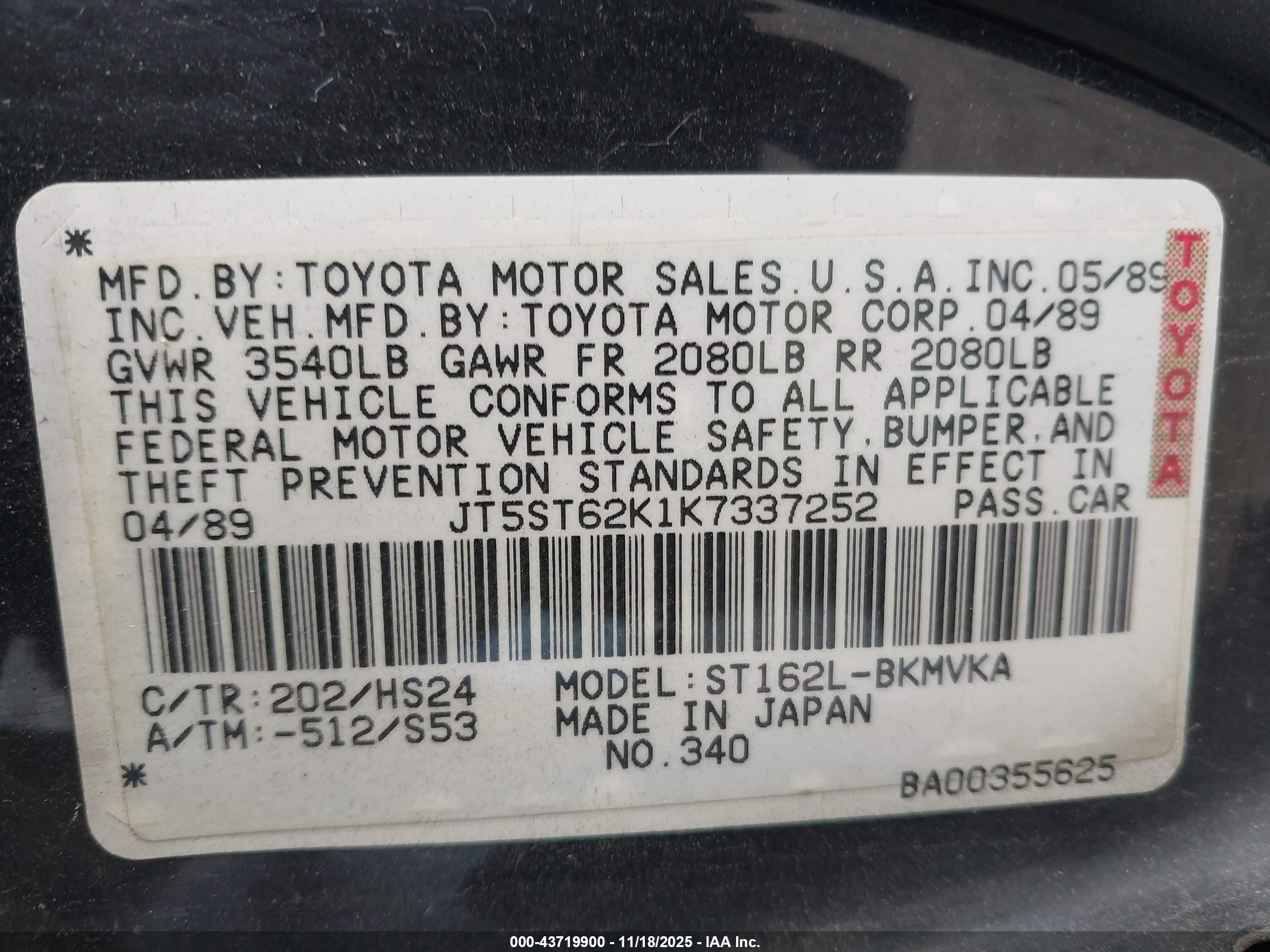 1989 Toyota Celica Gt Black vin: JT5ST62K1K7337252
