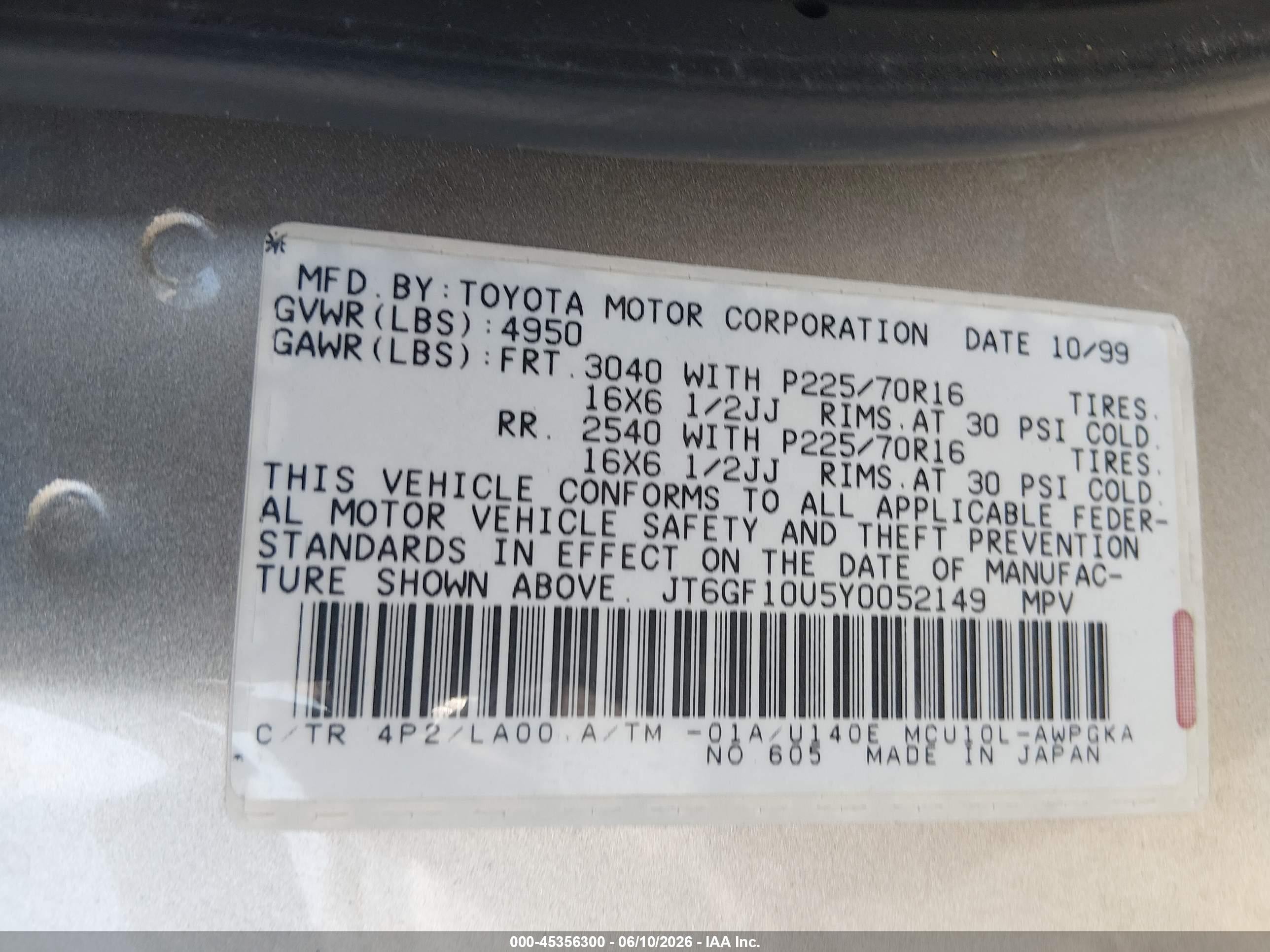 2000 Lexus Rx 300   Gold vin: JT6GF10U5Y0052149