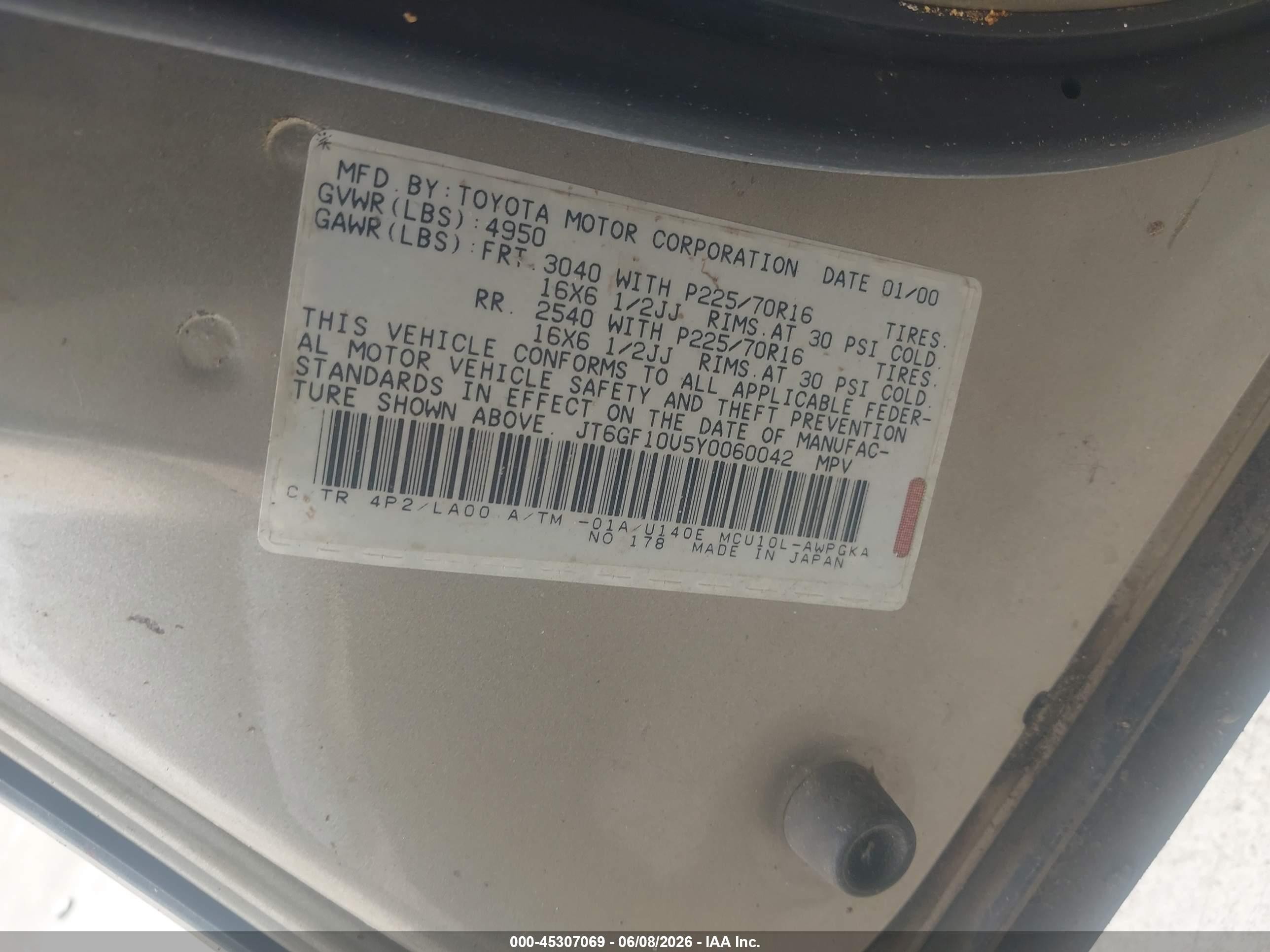 2000 Lexus Rx 300   Gold vin: JT6GF10U5Y0060042