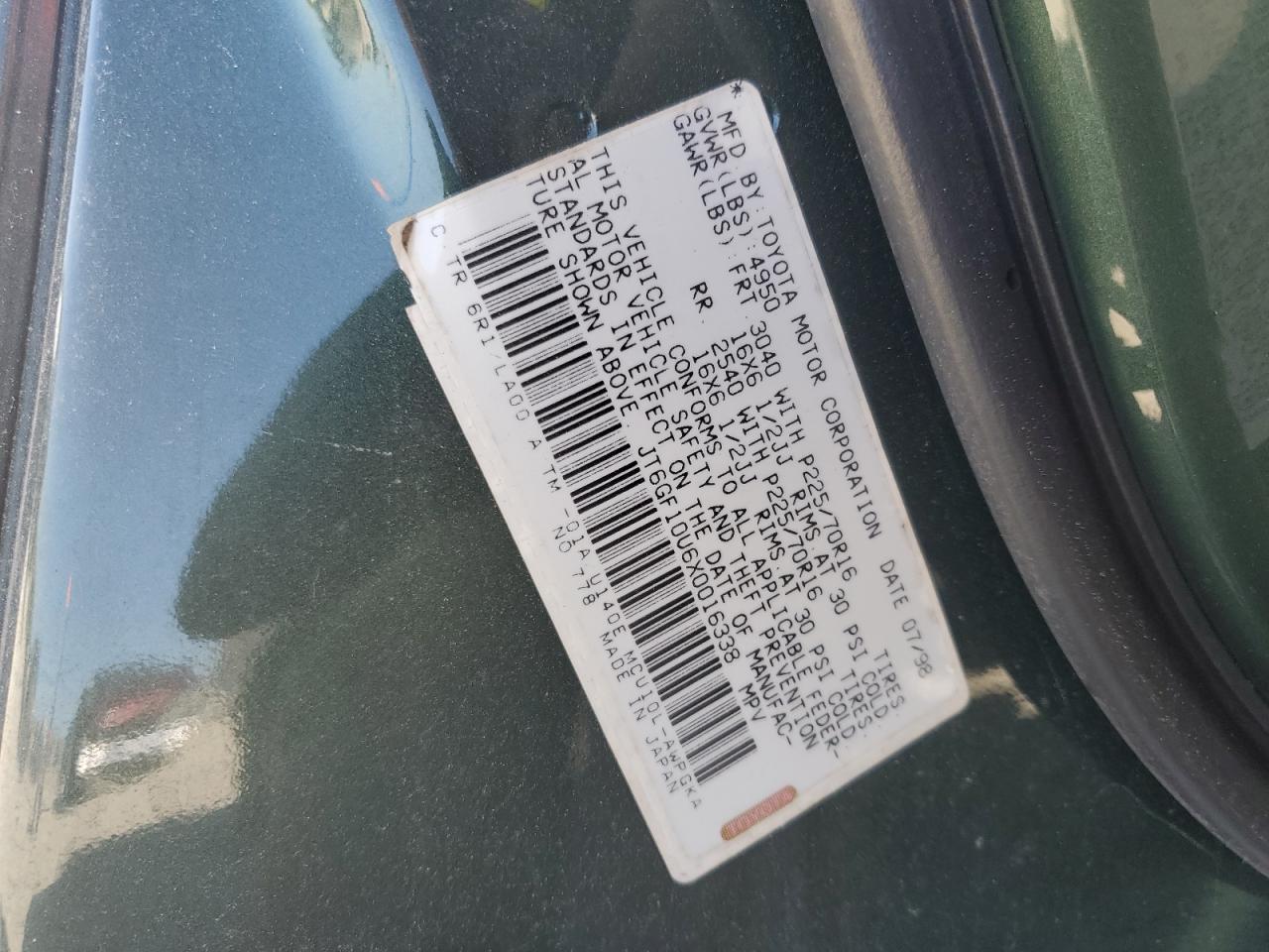1999 Lexus Rx 300 Зеленый vin: JT6GF10U6X0016338