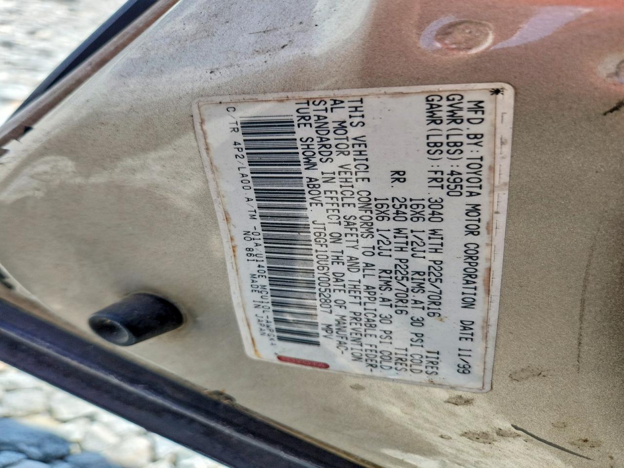 2000 Lexus Rx 300 Tan vin: JT6GF10U6Y0052807