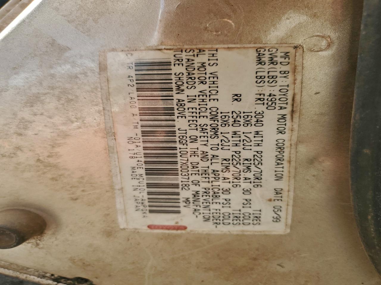 1999 Lexus Rx 300 Золотой vin: JT6GF10U7X0037182