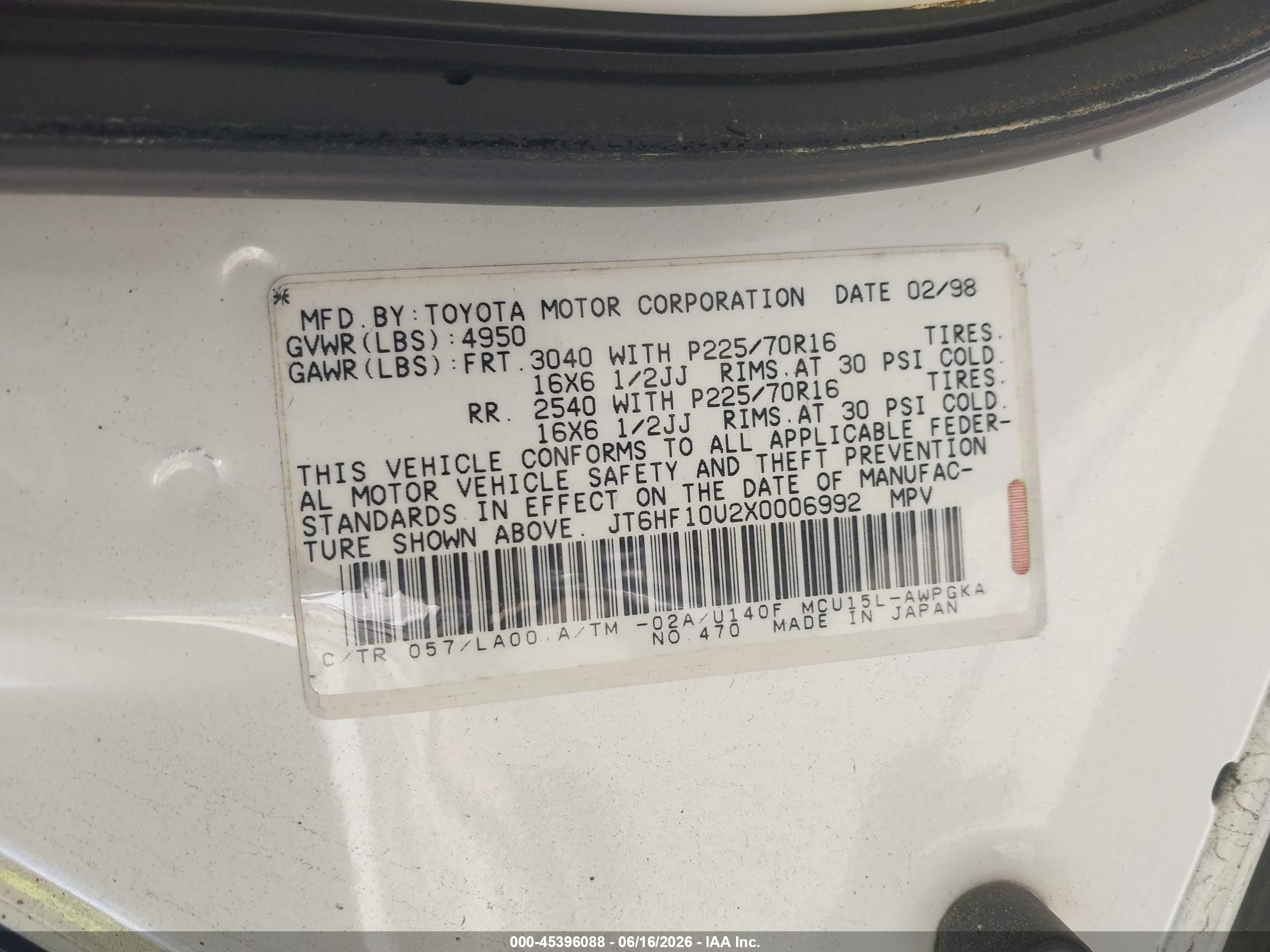 1999 Lexus Rx 300   White vin: JT6HF10U2X0006992
