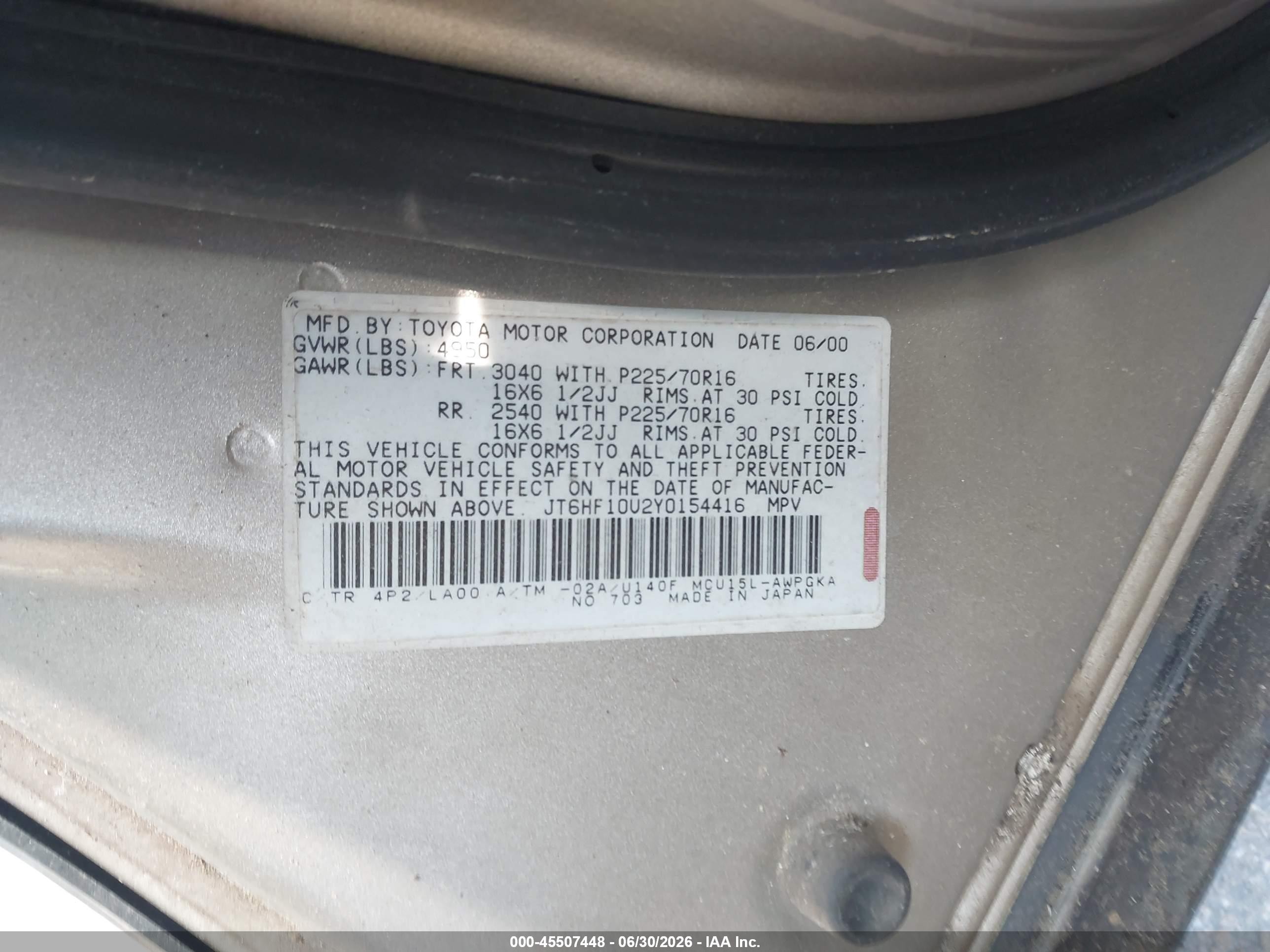2000 Lexus Rx 300 Gold vin: JT6HF10U2Y0154416