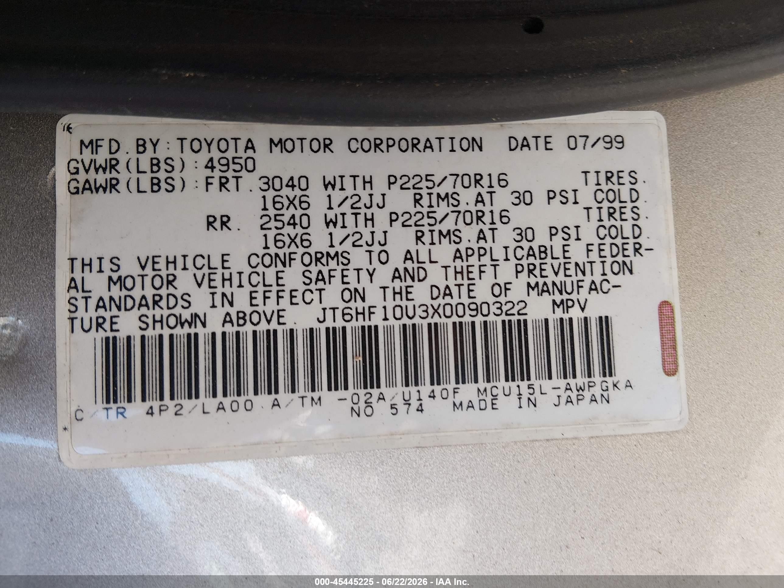 1999 Lexus Rx 300 Gold vin: JT6HF10U3X0090322