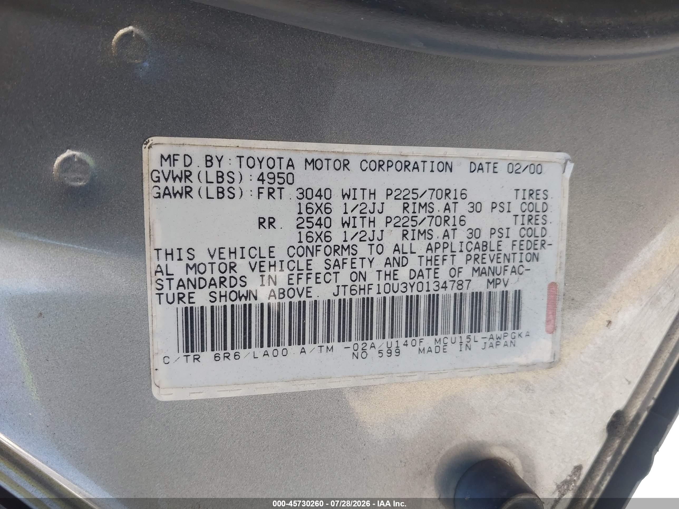 2000 Lexus Rx 300   Коричневый vin: JT6HF10U3Y0134787