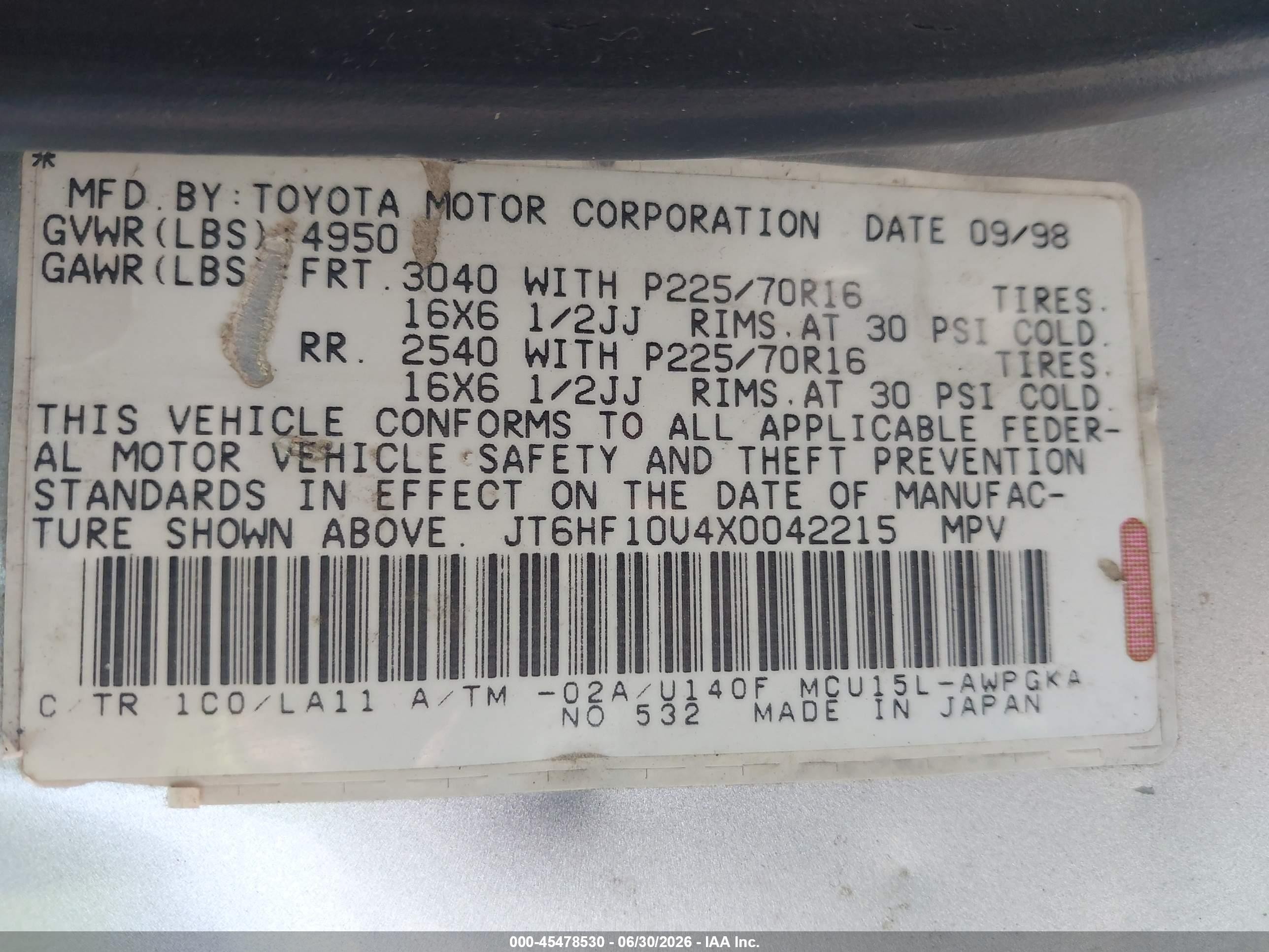 1999 Lexus Rx 300   Gray vin: JT6HF10U4X0042215