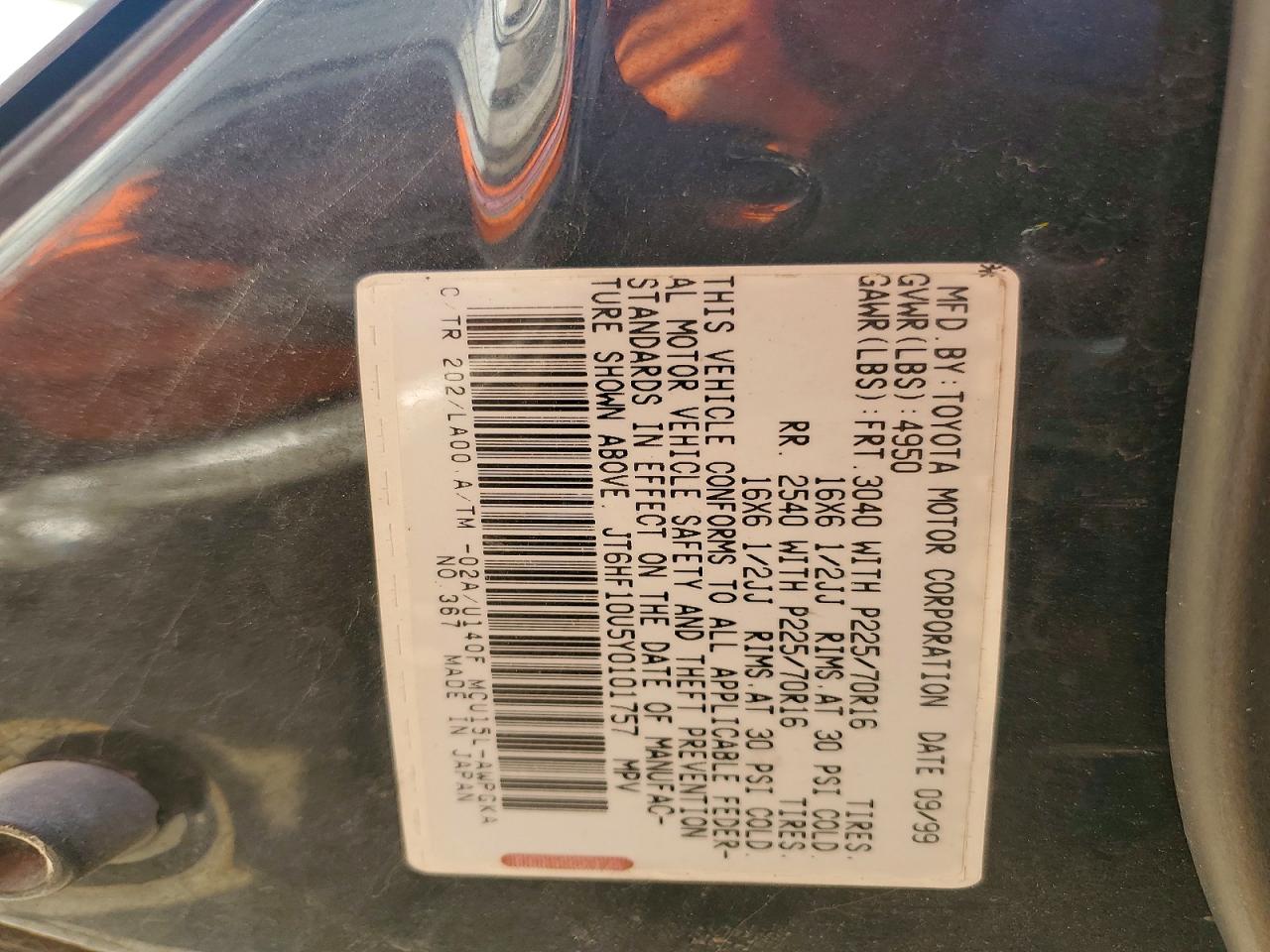 2000 Lexus Rx 300 Black vin: JT6HF10U5Y0101757