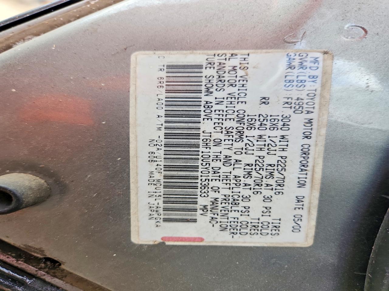 2000 Lexus Rx 300 Green vin: JT6HF10U5Y0153633