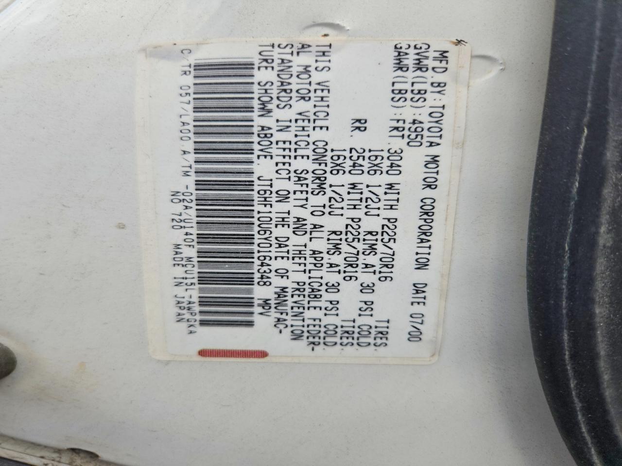 2000 Lexus Rx 300 Cream vin: JT6HF10U6Y0164348
