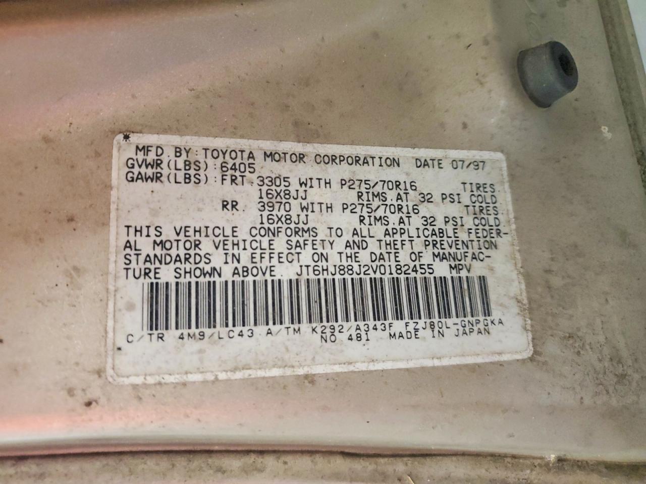 1997 Lexus Lx 450 Gold vin: JT6HJ88J2V0182455