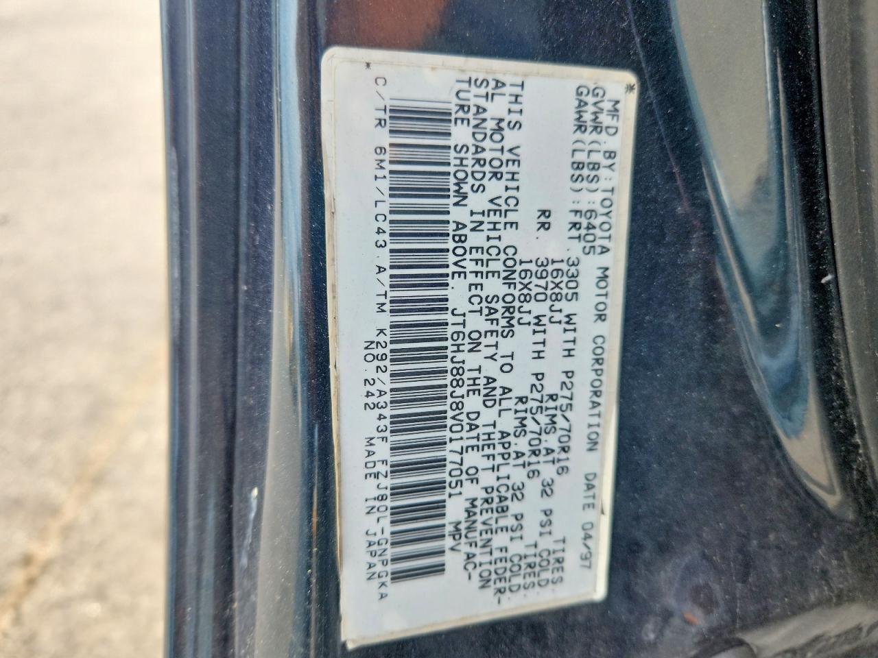 1997 Lexus Lx 450 Green vin: JT6HJ88J8V0177051